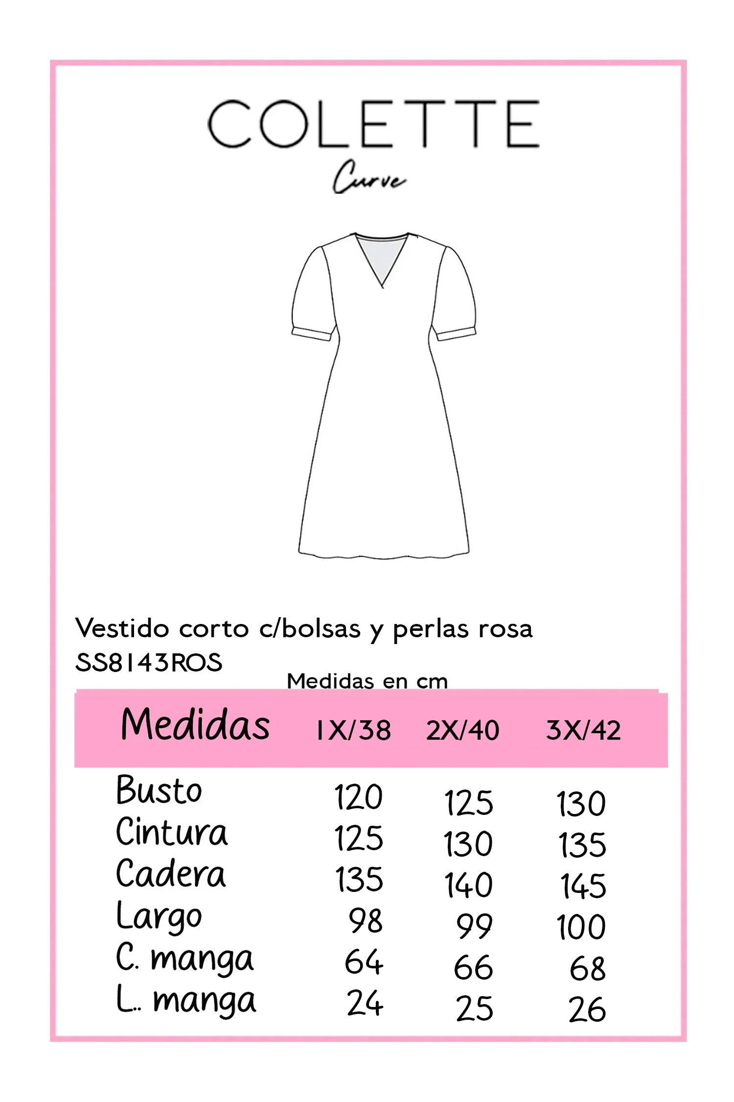 Vestido corto c/bolsas y perlas rosa