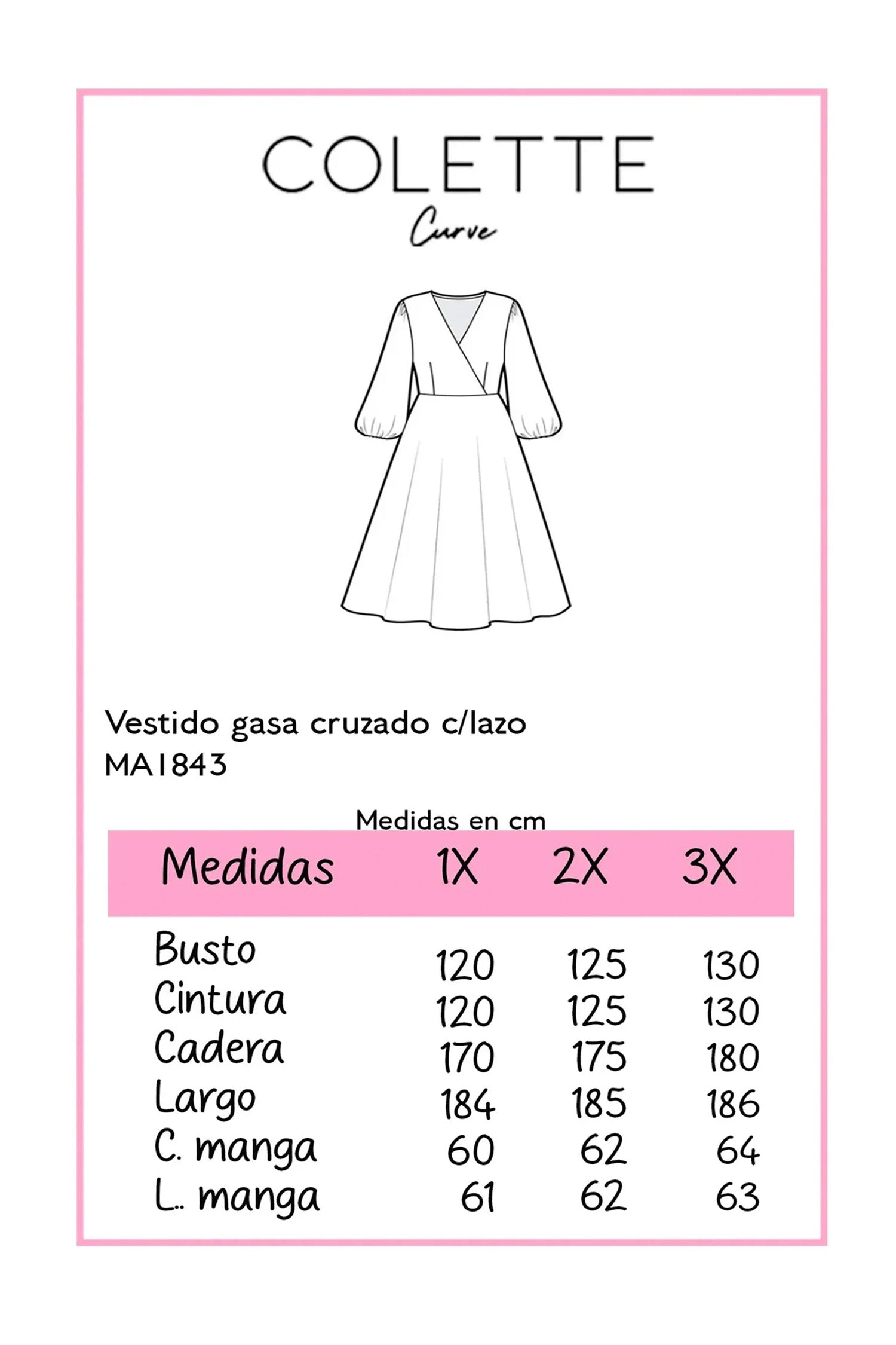 Vestido Curvy Wrap Gasa Cascada Manga Globo Rosa