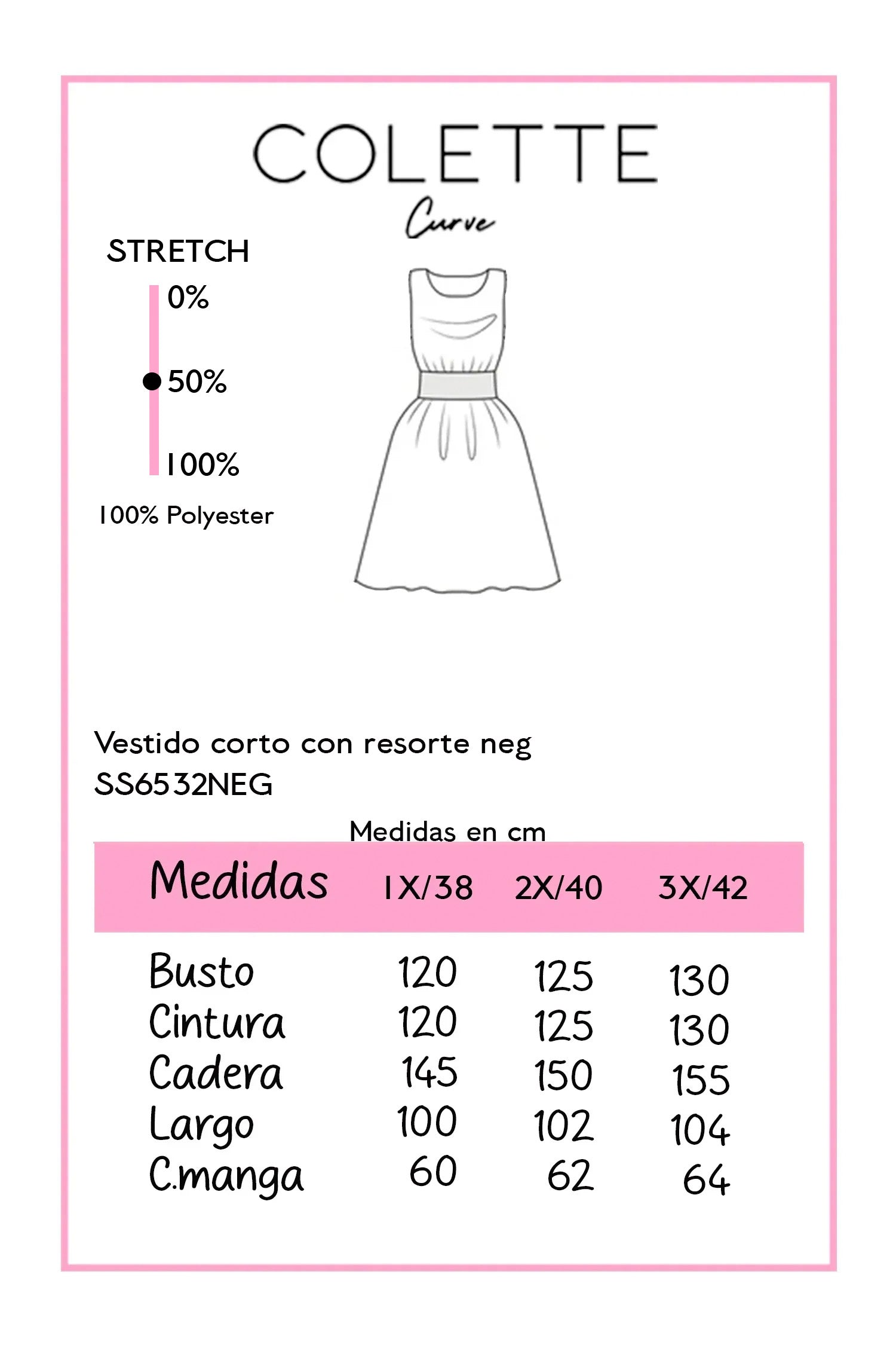 Vestido Corto Curvy con Resorte Negro Plus Size para Mujer