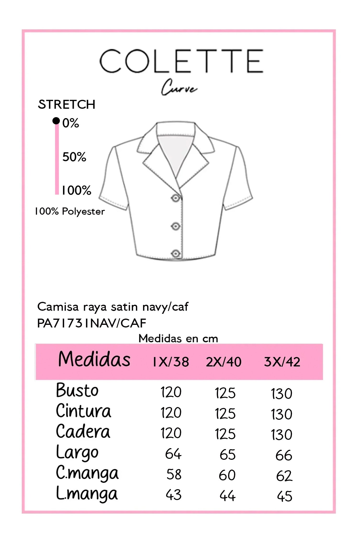 Camisa Curvy Satin Rayada Multicolor Cafe Vino Azul Cielo Rosa