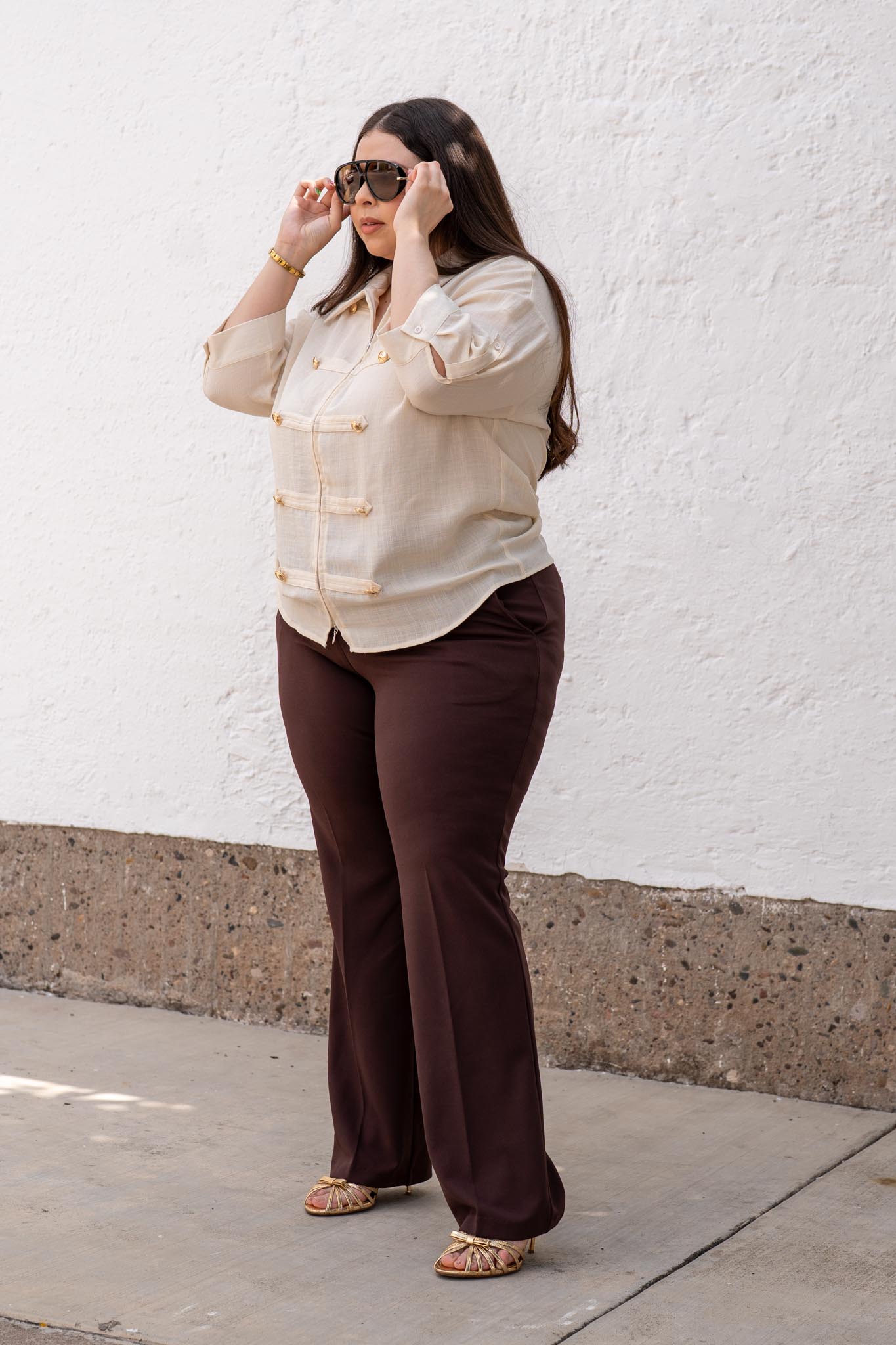 Camisa Curvy Zipper Detalle Botones Ivory Rayón