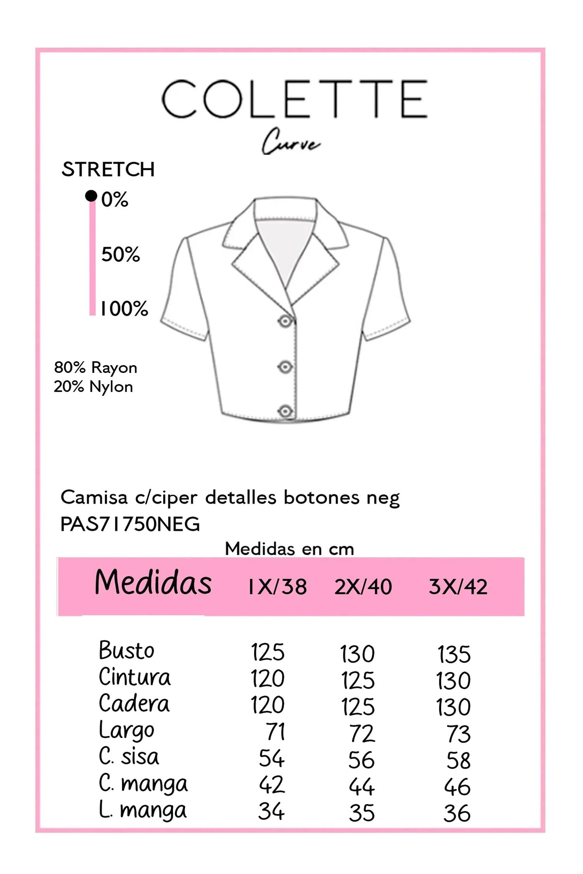 Camisa Curvy Zipper Botones Dorados Negro