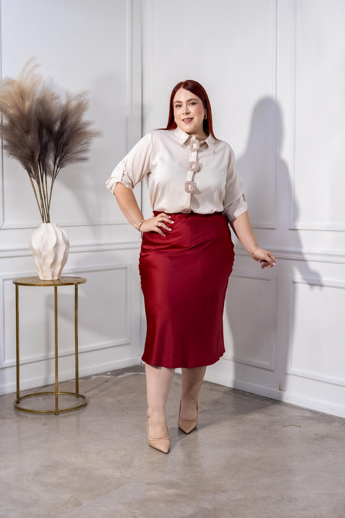 Camisa Curvy Manga 3/4 Botones Maxi Ivory