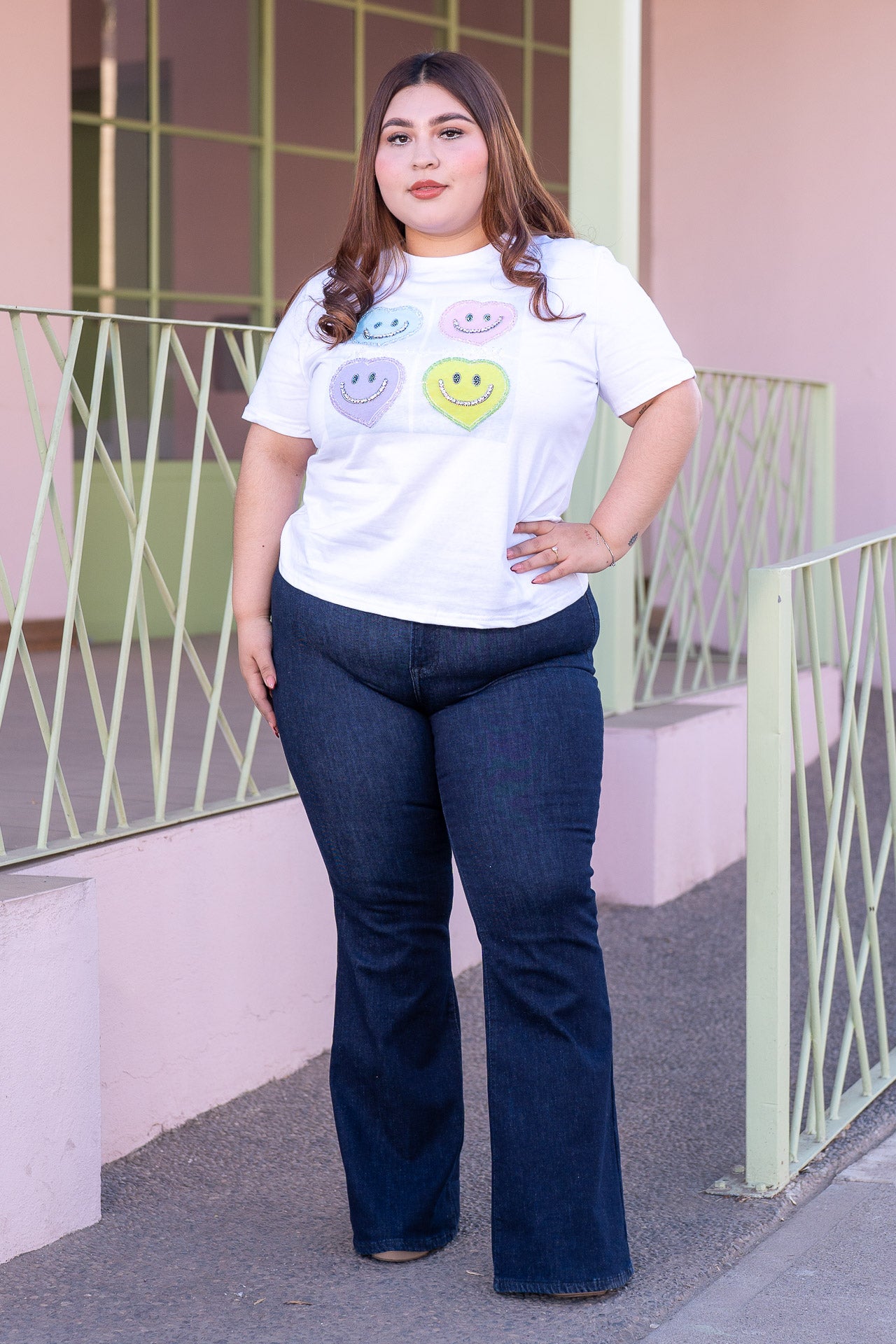 Playera Happy Faces Blanca Curvy