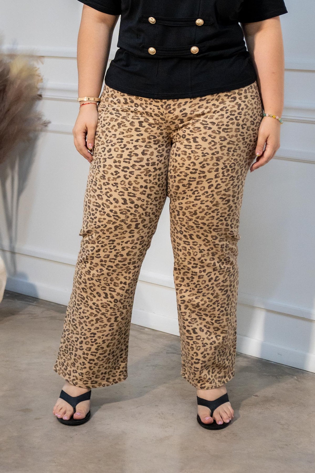 Jeans Curvy Recto Leopardo Camel