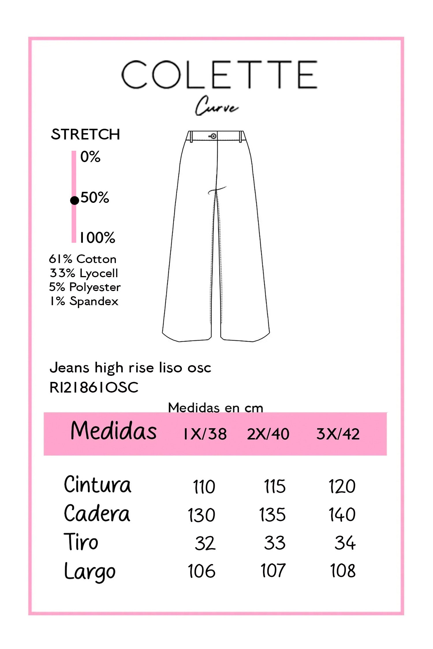 Jeans Curvy High Rise Wide Leg Liso Oscuro