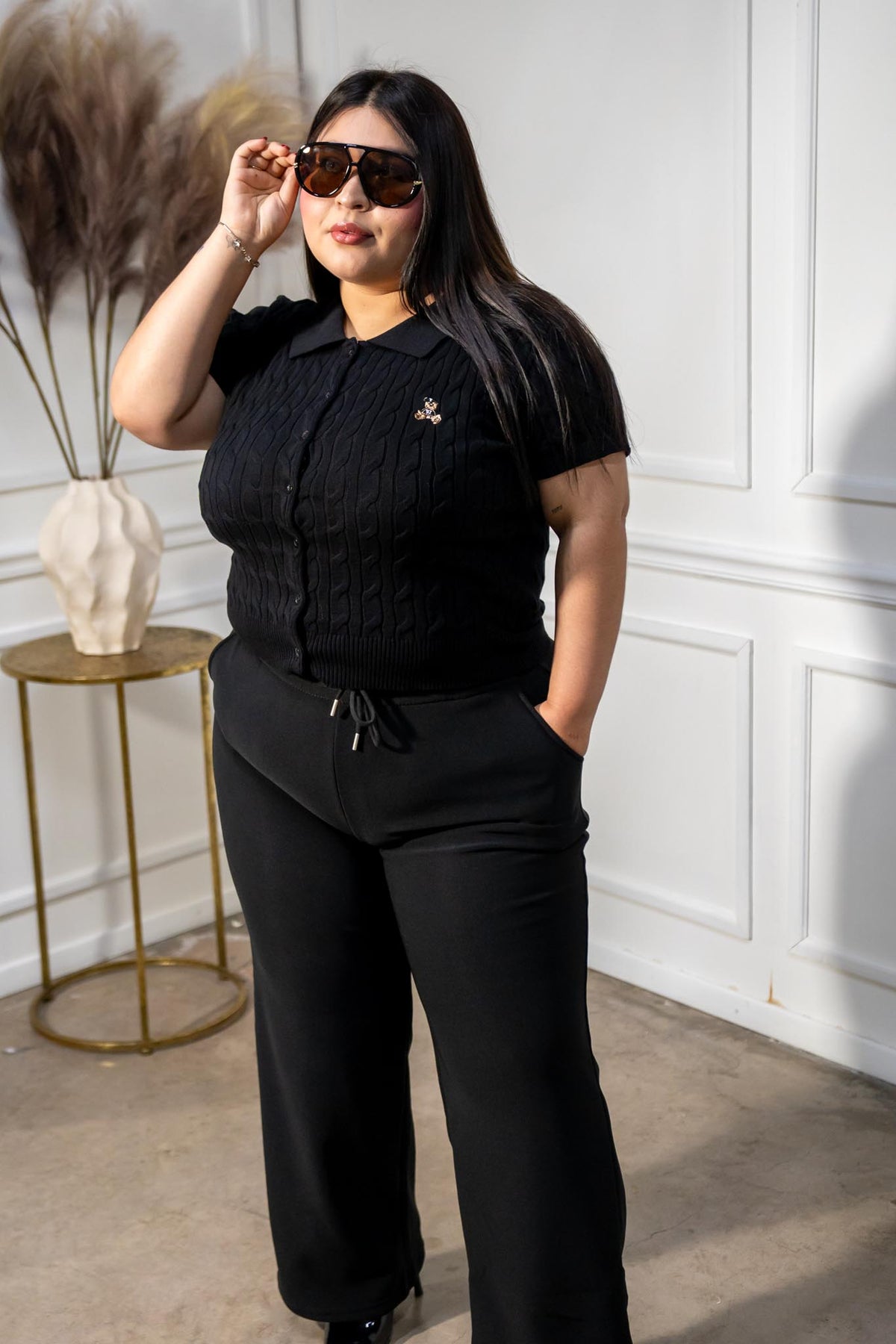 Pants Deportivo Curvy Pierna Ancha Cordón Negro