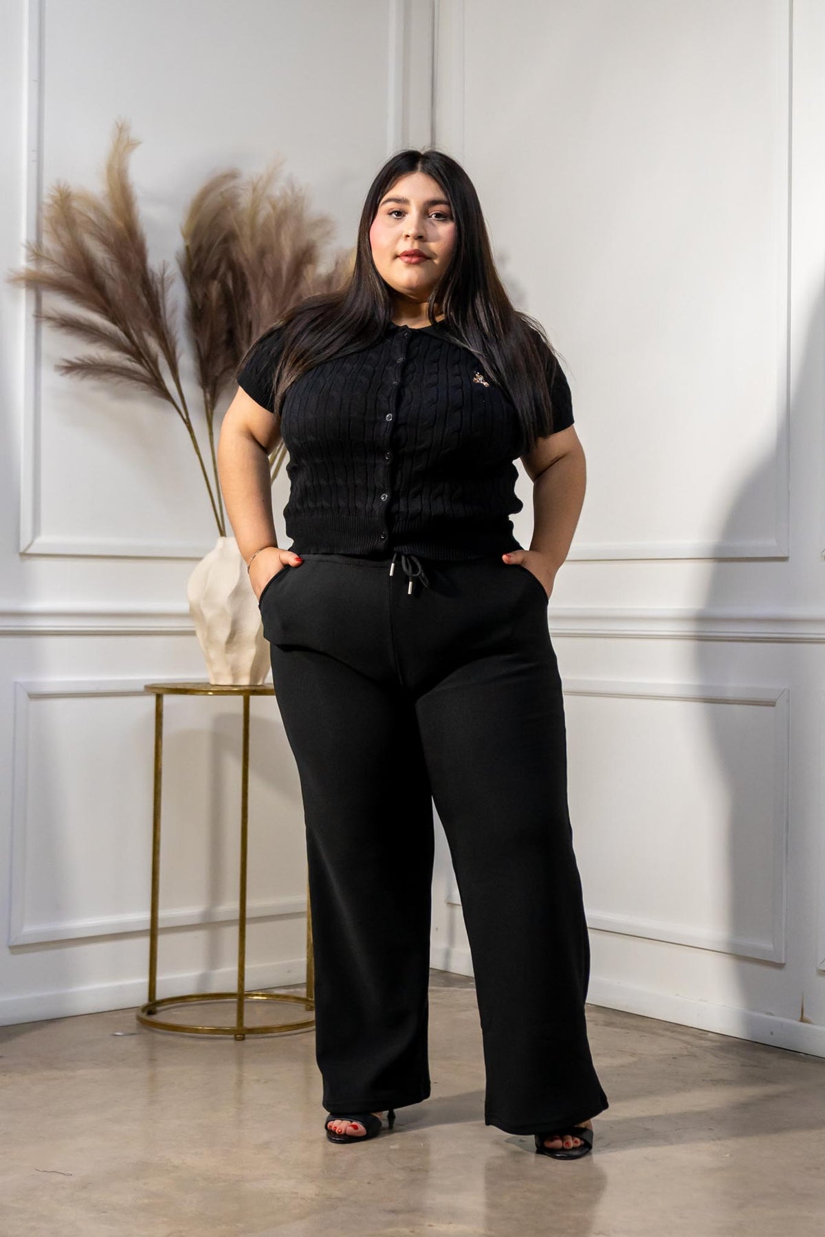 Pants Curvy Deportivo Liso Negro