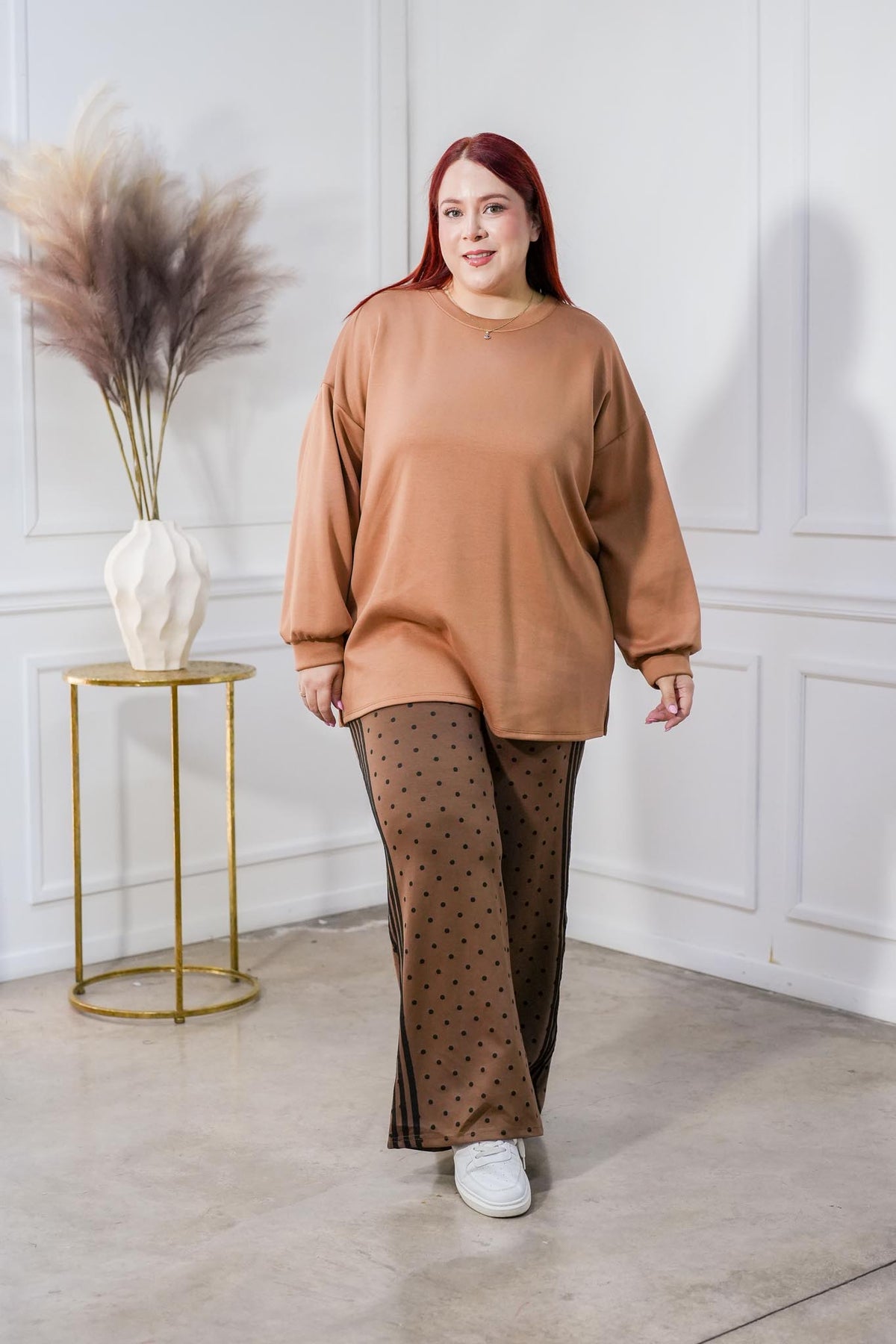 Suéter Curvy Punto Manga Globo Beige