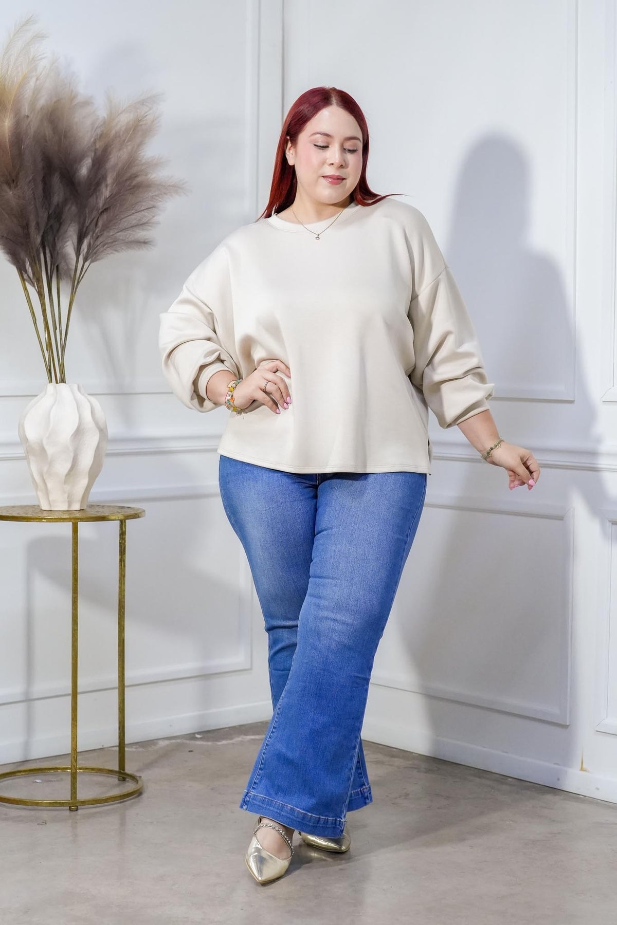 Suéter Curvy Punto Manga Globo Ivory
