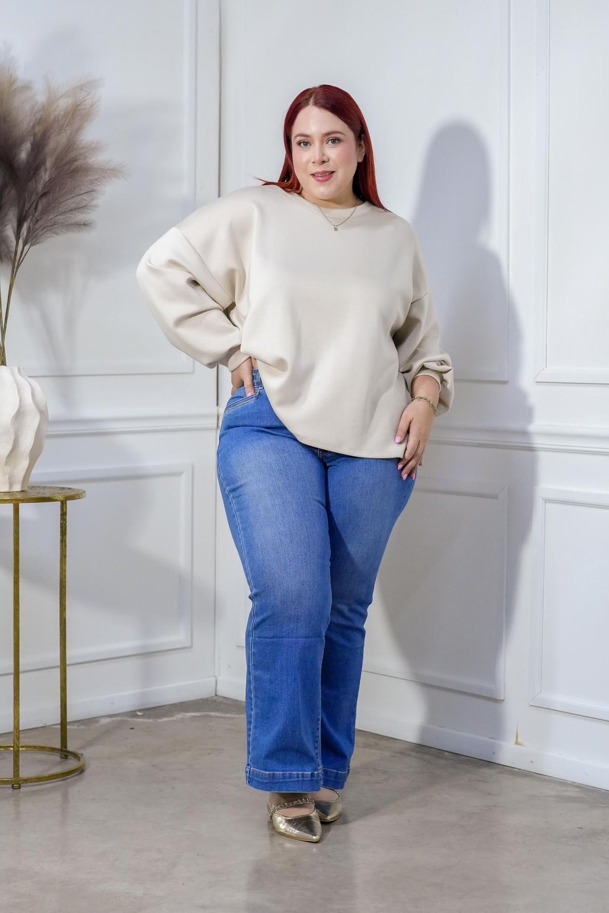 Suéter Curvy Punto Manga Globo Ivory