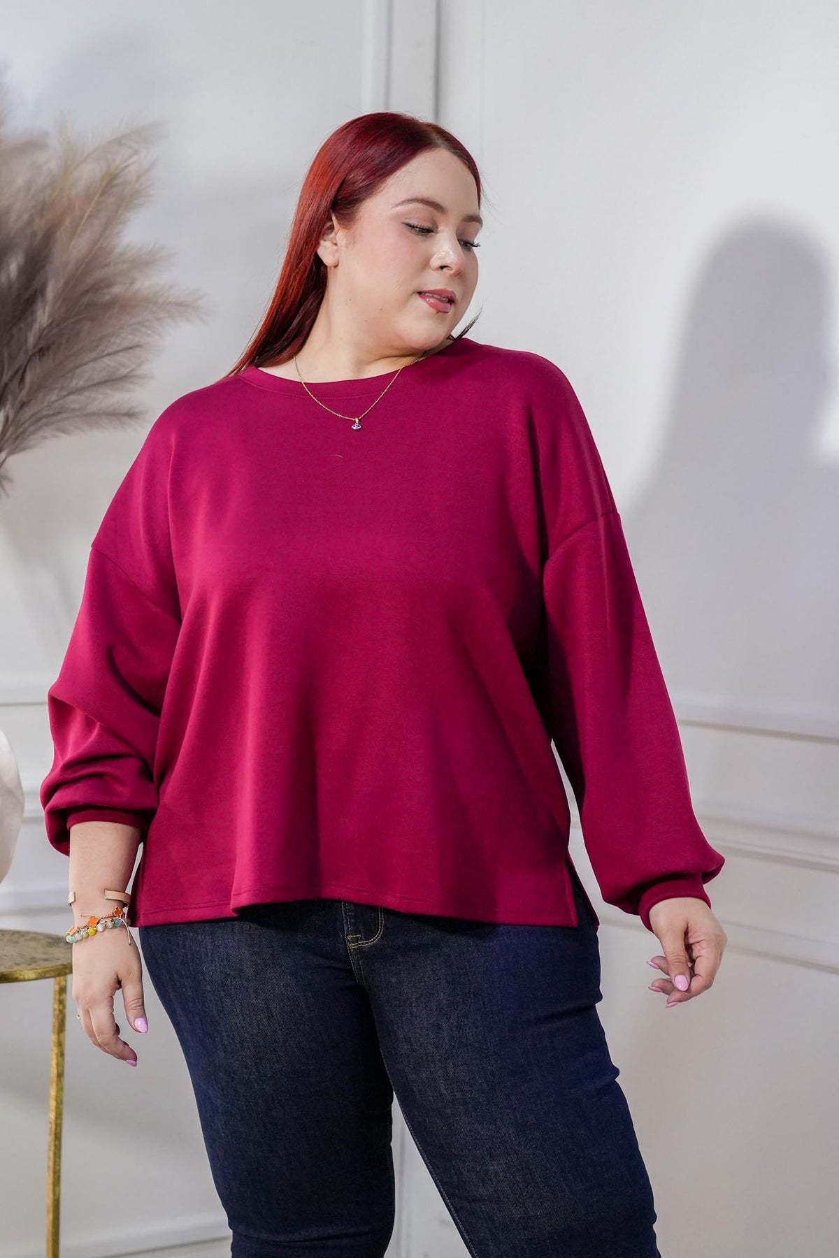 Suéter Curvy Punto Manga Globo Tinto