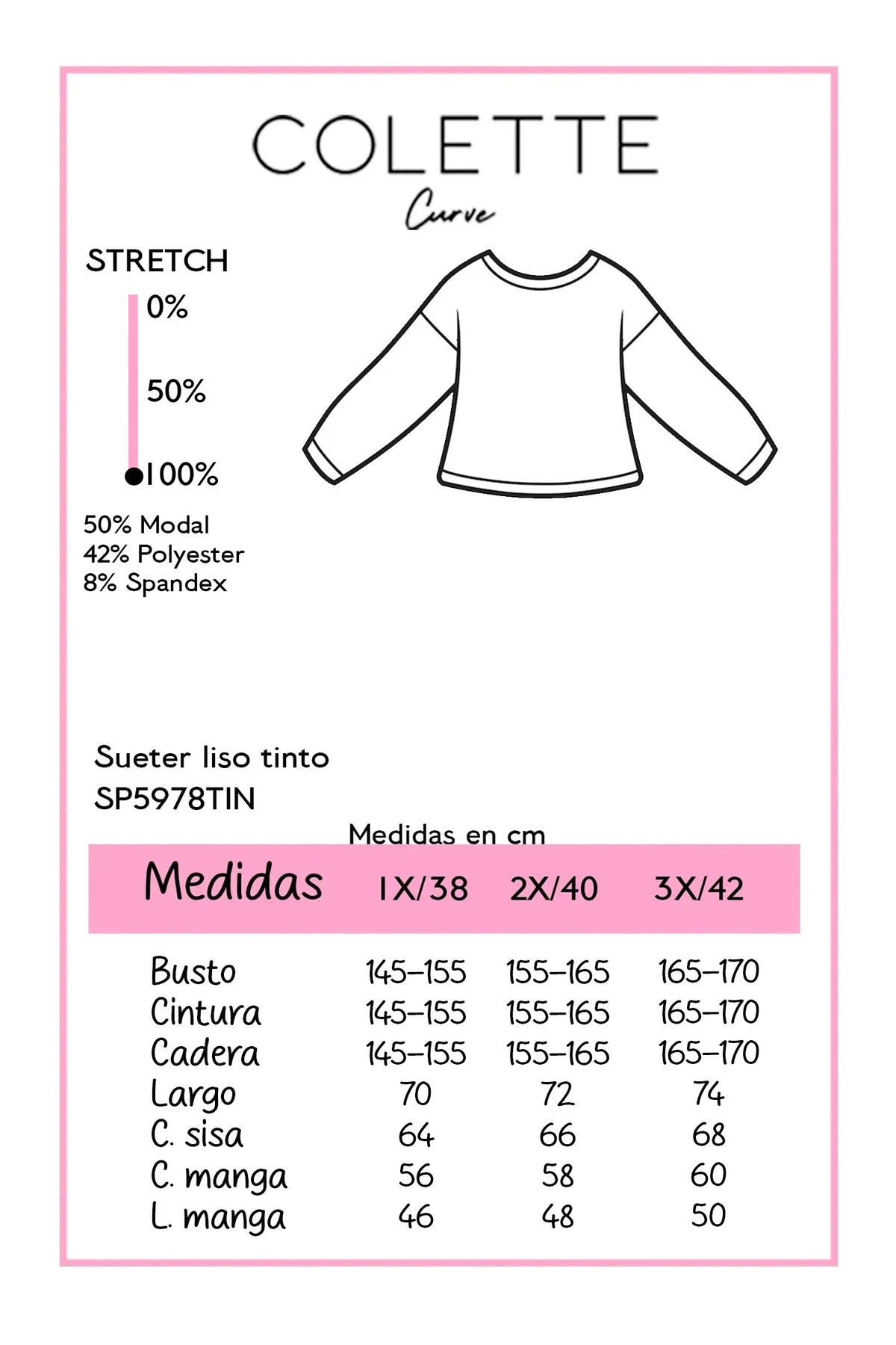Suéter Curvy Punto Manga Globo Tinto