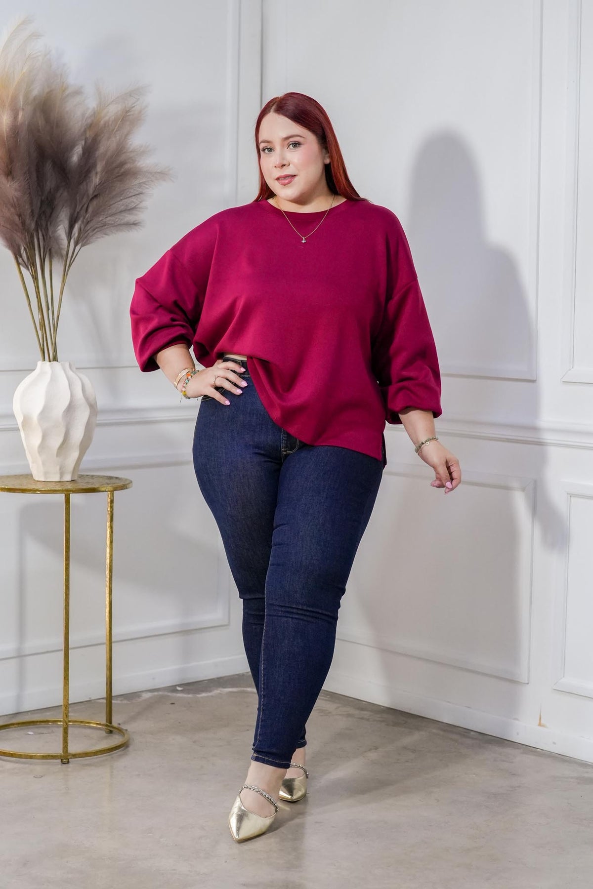 Suéter Curvy Punto Liso Tinto