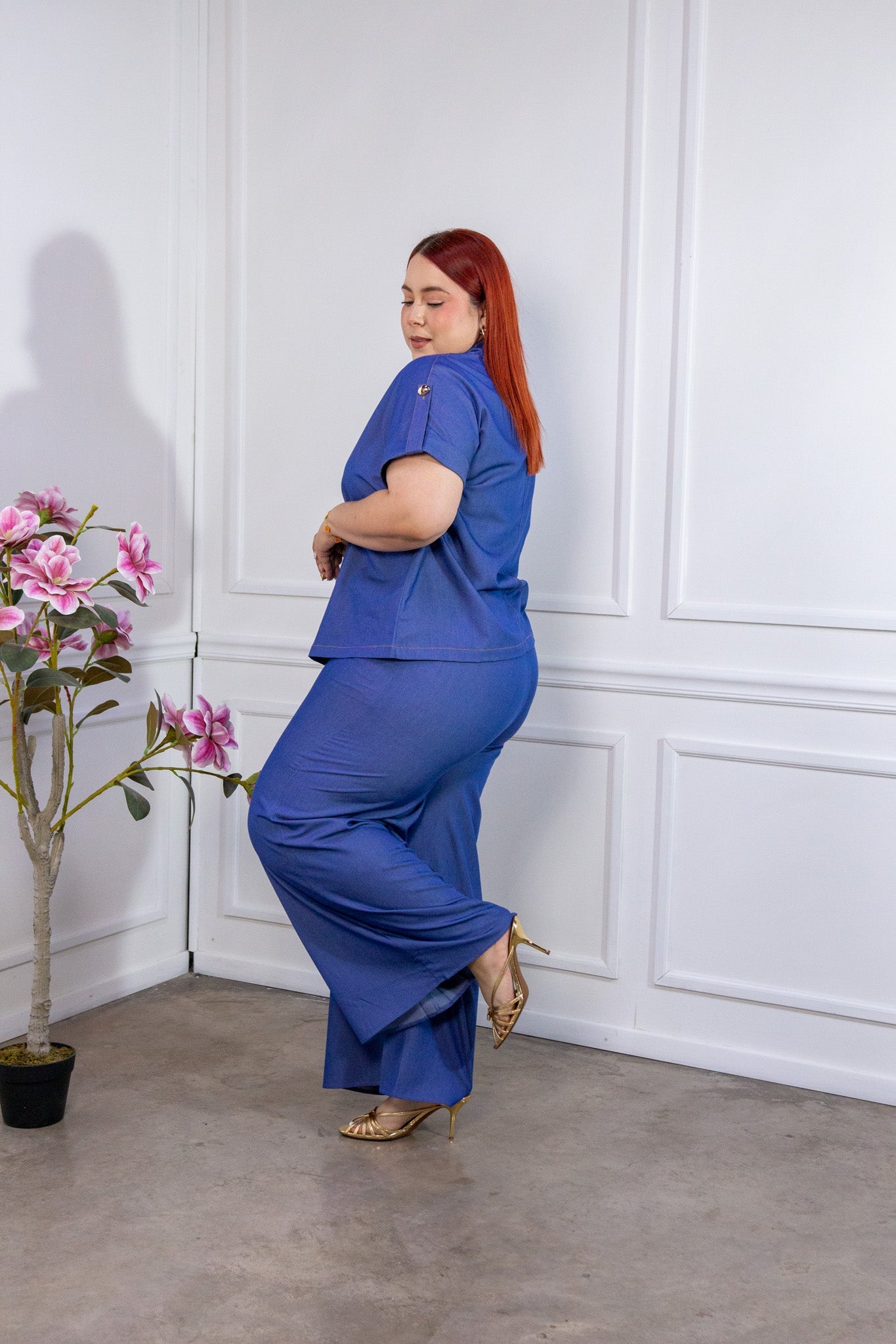 Set Curvy Camisa y Pantalón Wide Leg Denim Cobalto