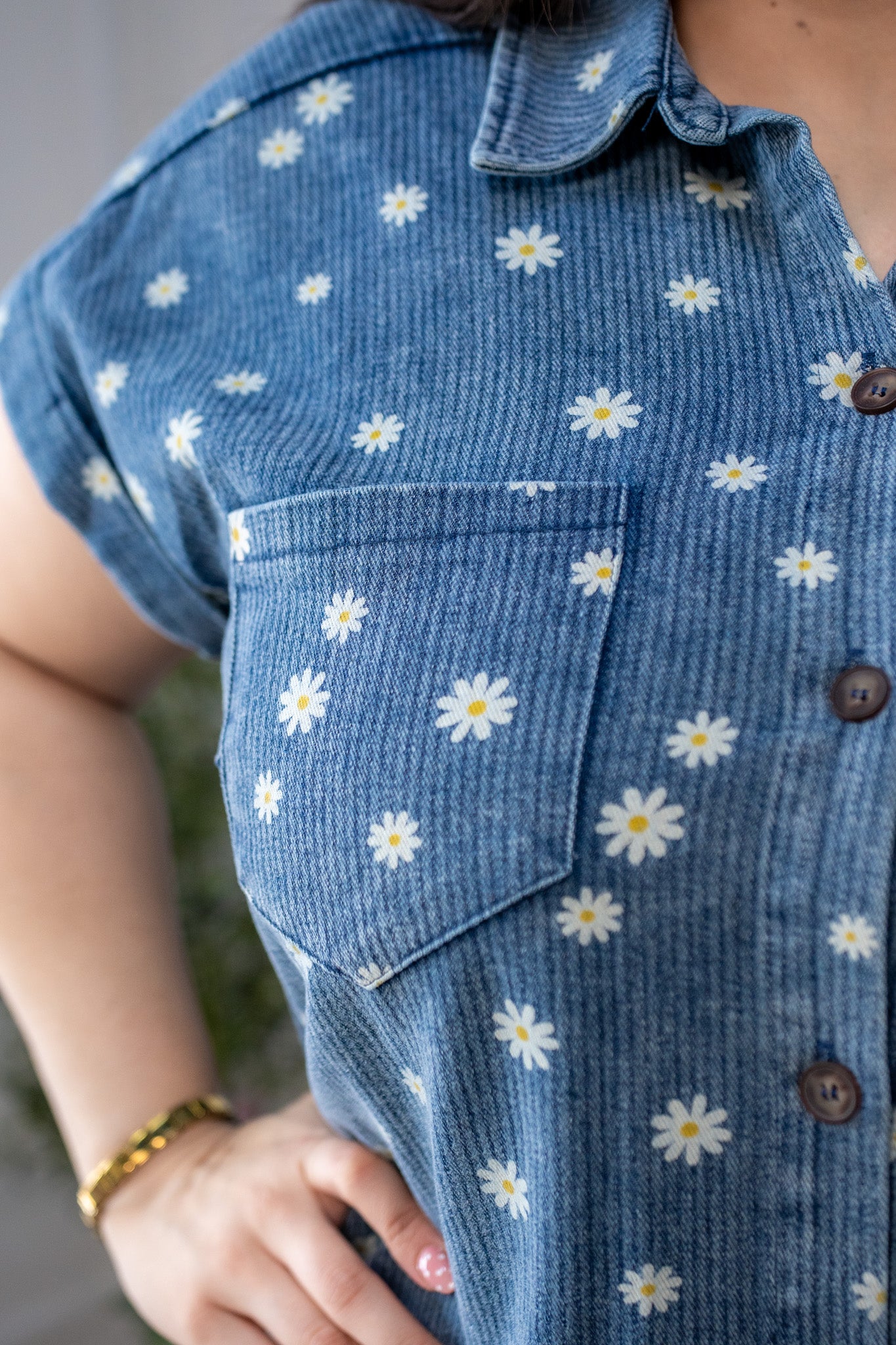 Vestido Curvy Denim Print Margaritas Camisero Azul