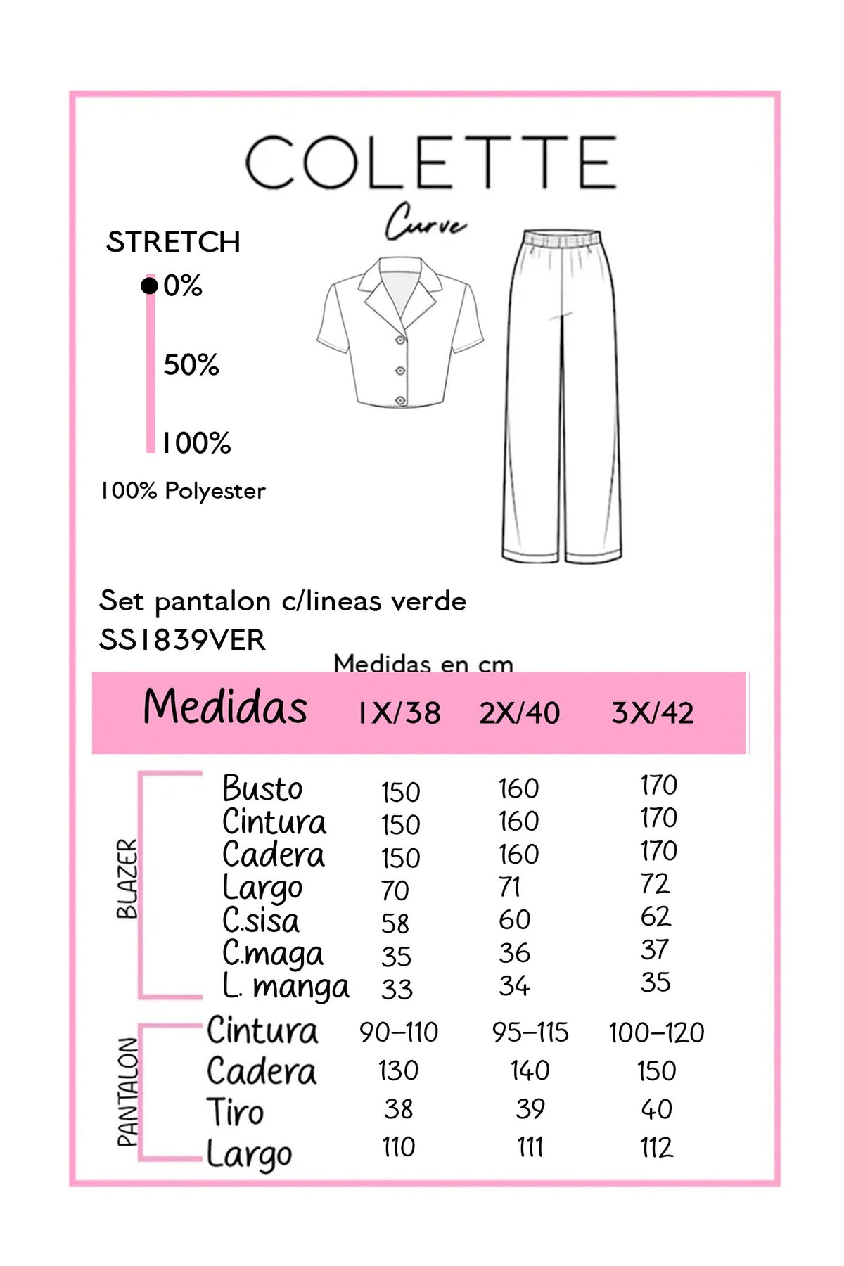 Set Camisa y Pantalón Rayas Verticales Curvy Verde