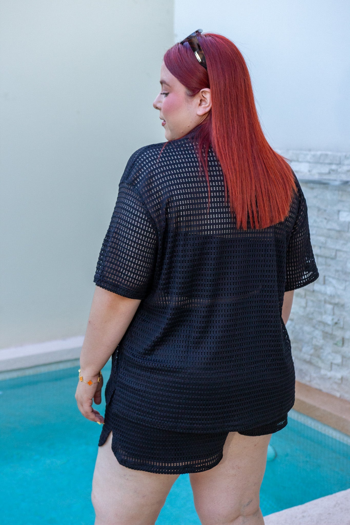 Set Curvy Cover Up Camisa y Short Crochet Calado Negro