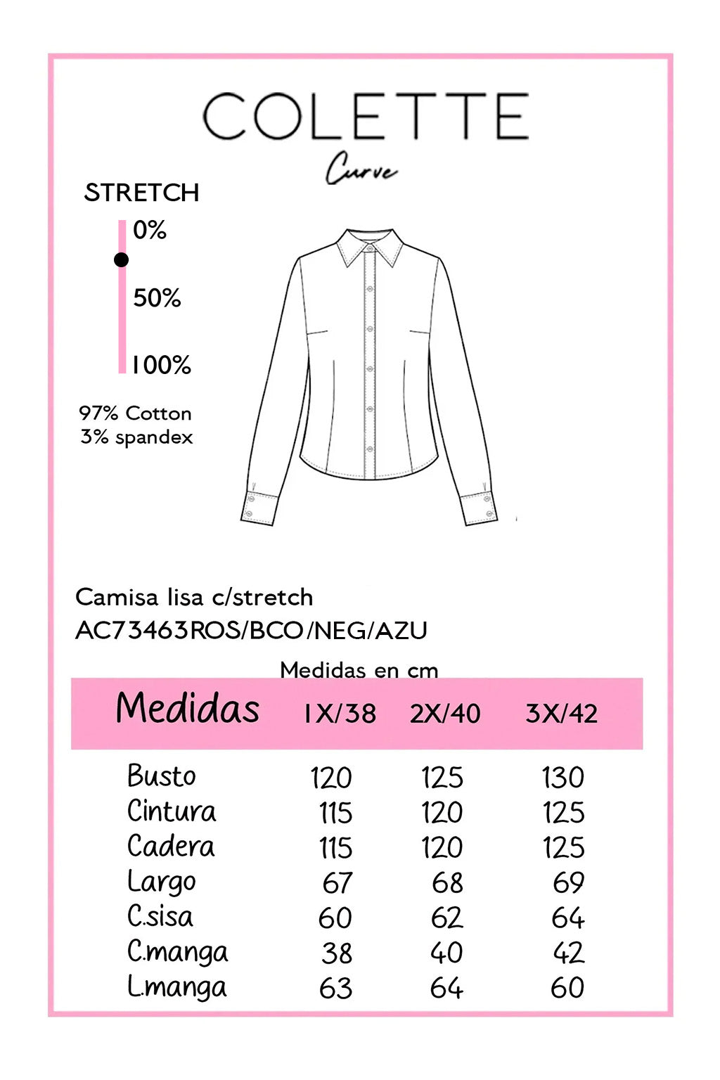 Camisa Curvy Lisa Stretch Manga Larga