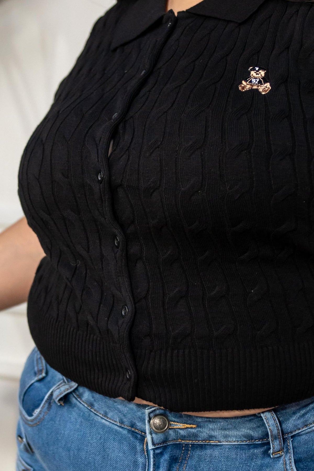 Camisa Curvy Tejido Trenzado Botones Negra