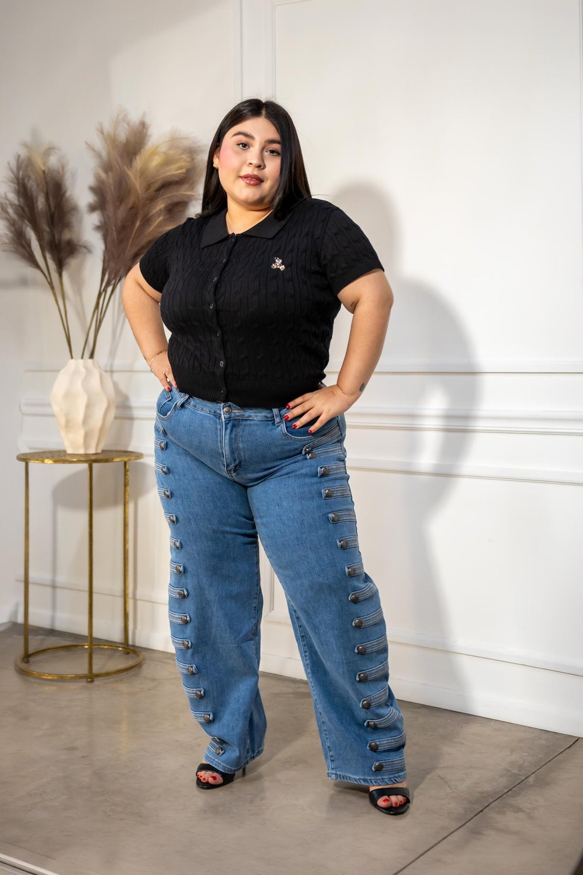 Camisa Curvy Punto Textura Negro