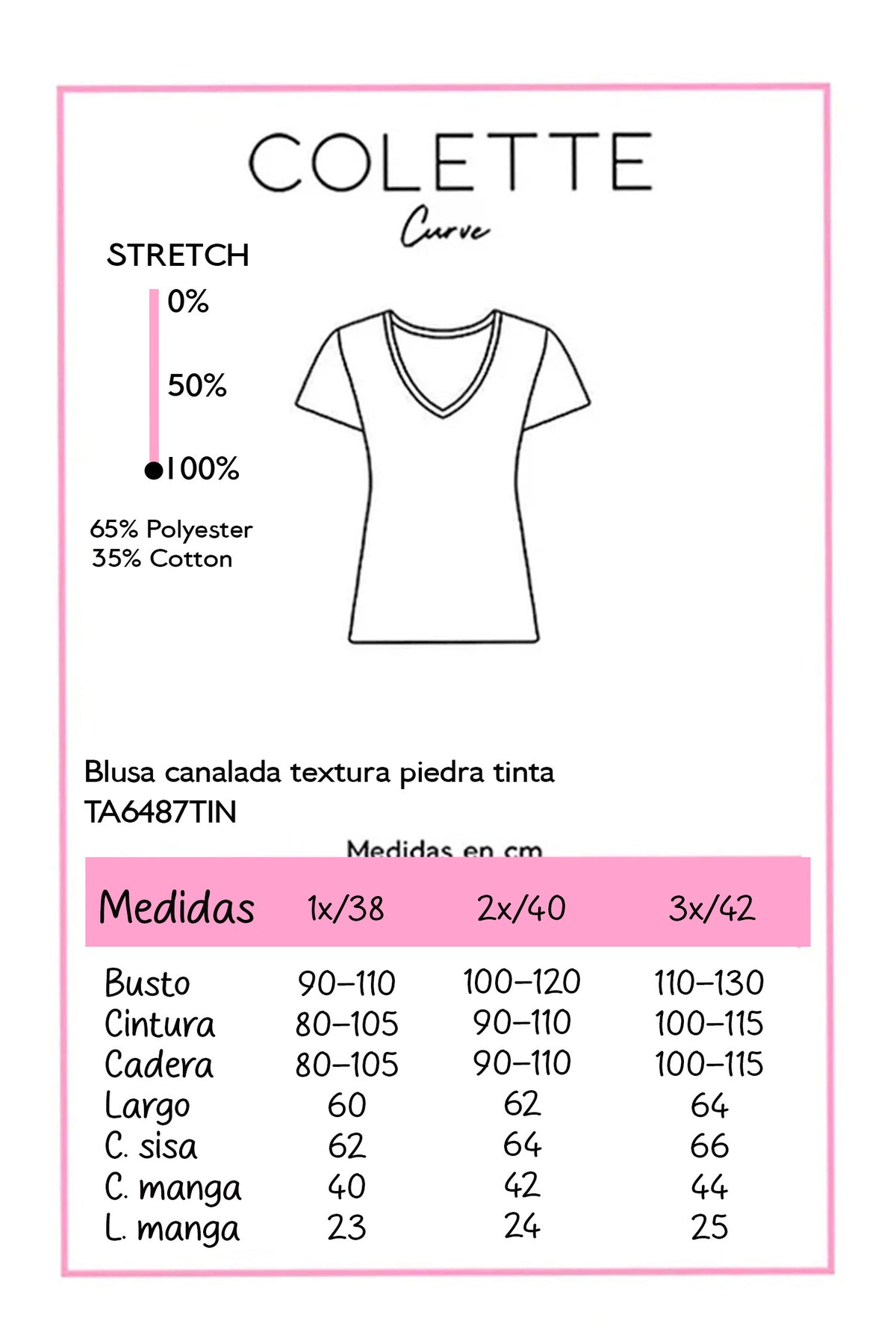 Blusa Curvy Tejido Canalado Manga Corta Tinto