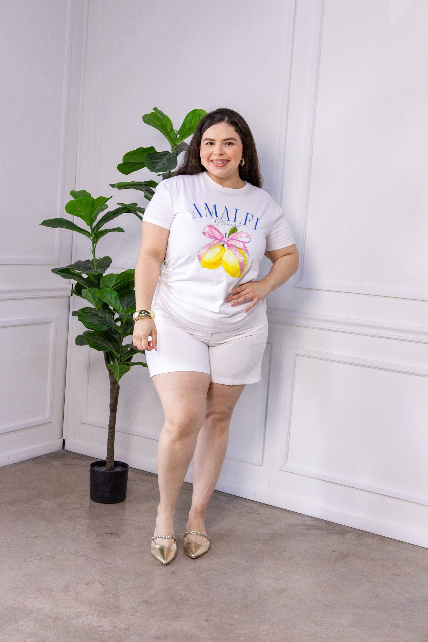 Bermuda Curvy de Vestir Lisa Blanco Cintura Alta