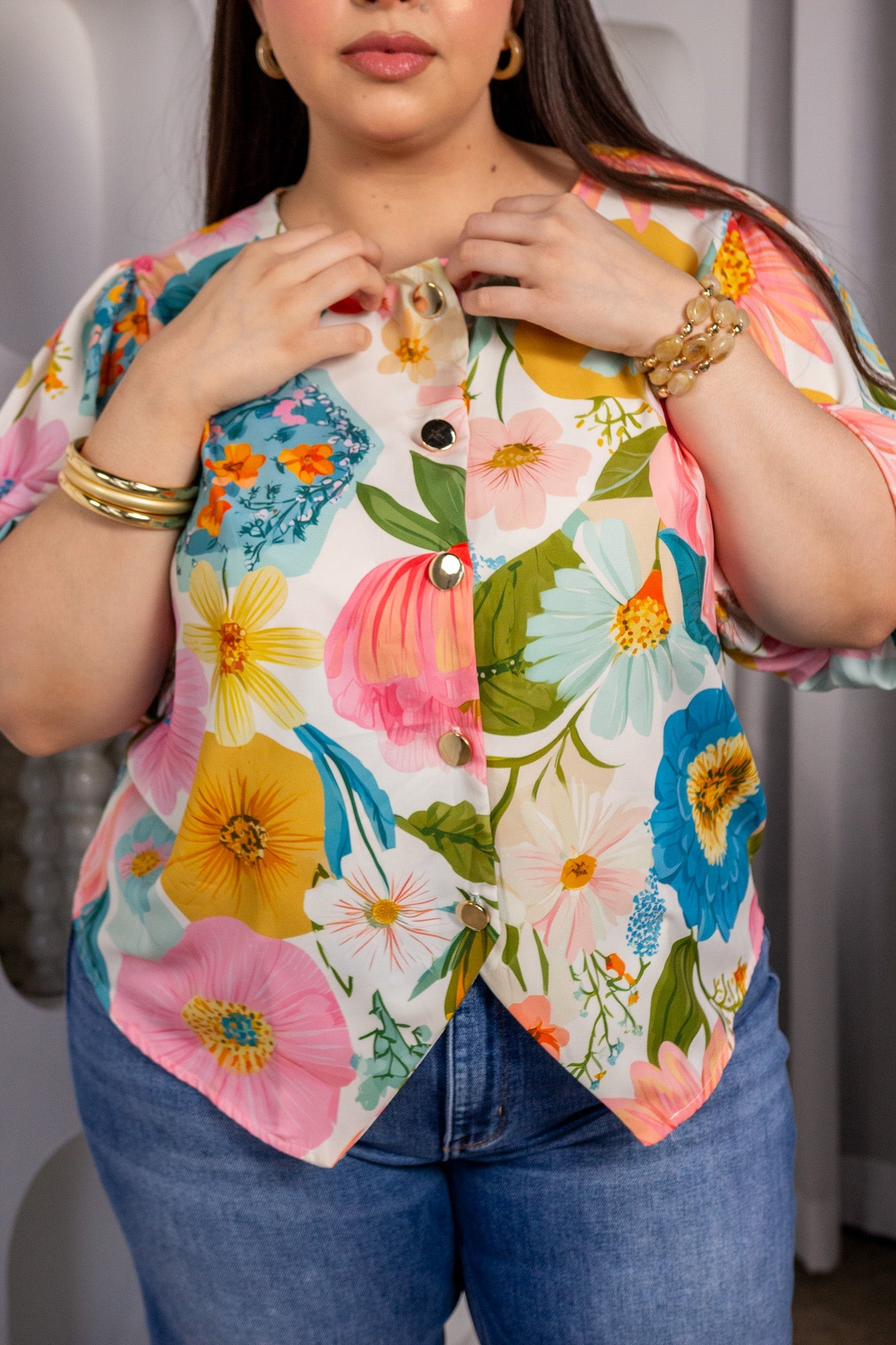 Blusa floral m/globo blanca - 3