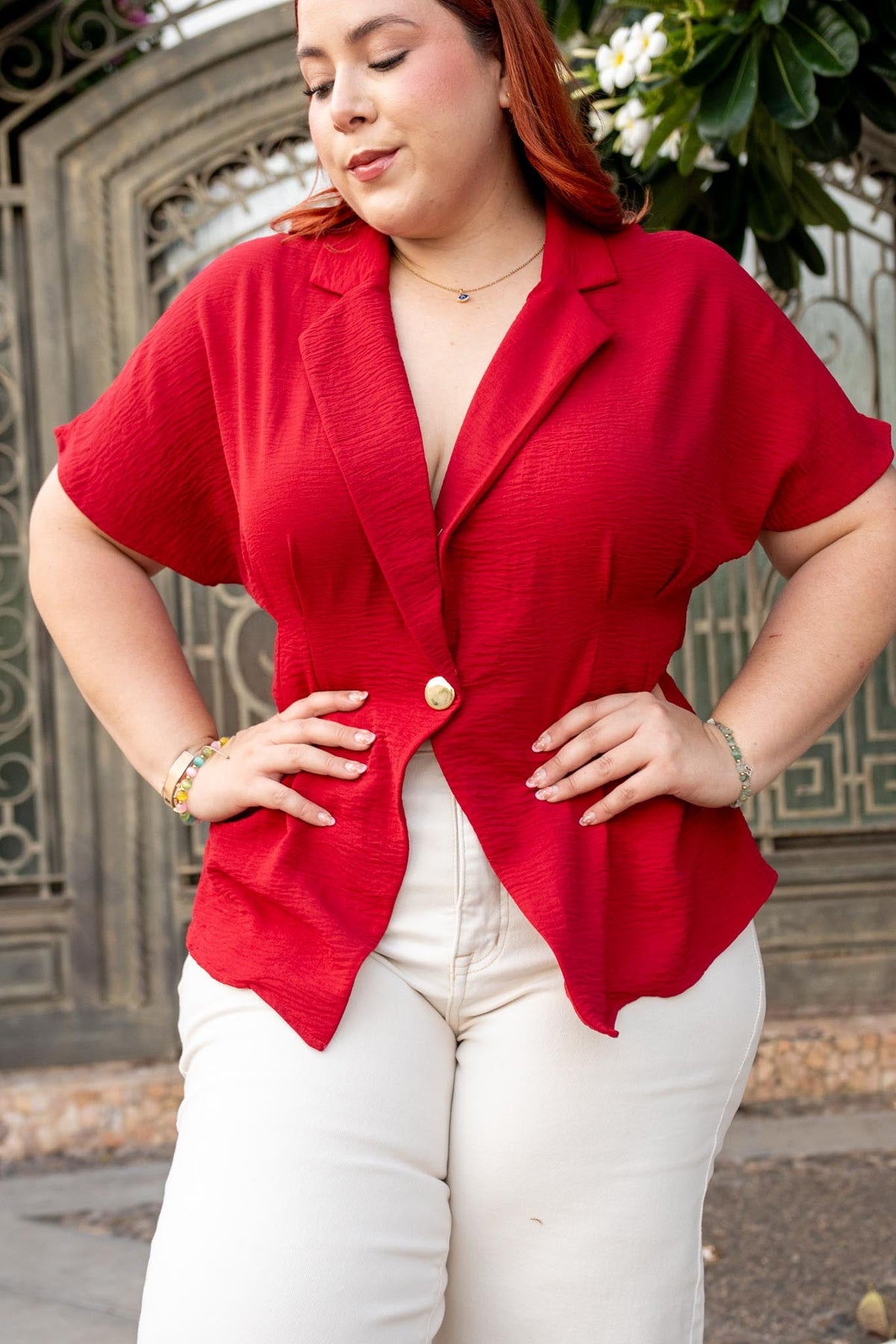 Blusa Curvy Cruzada Botón Rojo