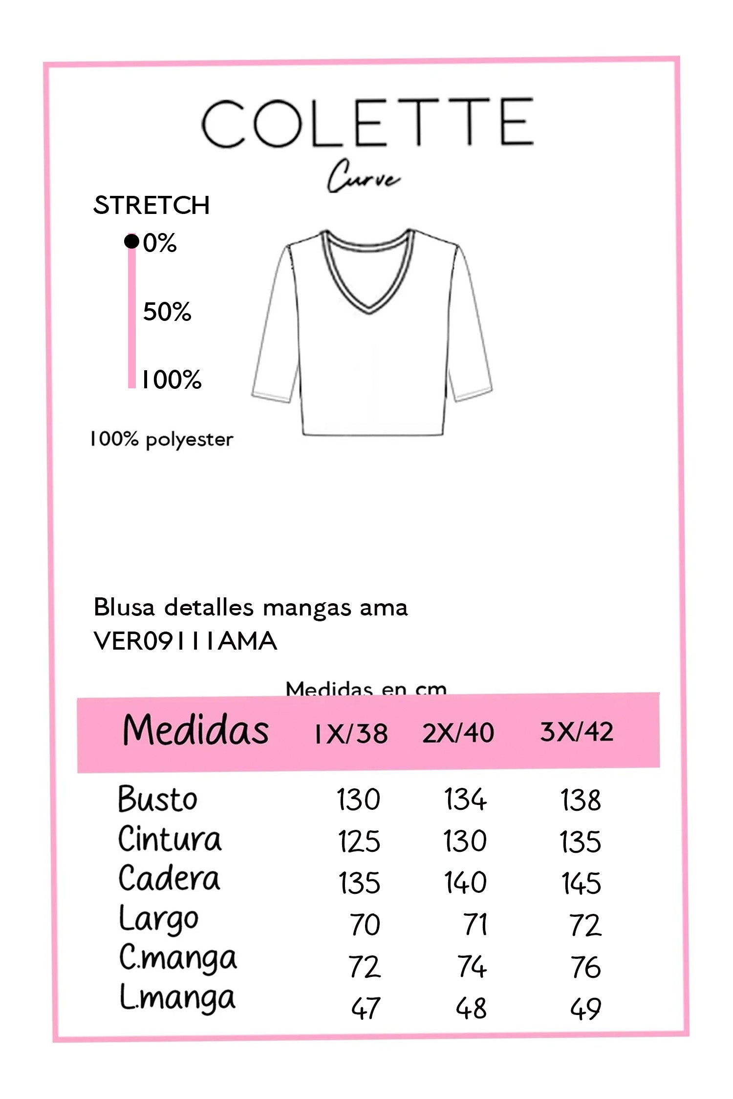 Chart de medidas Blusa Curvy con Detalle en Mangas Amarillo