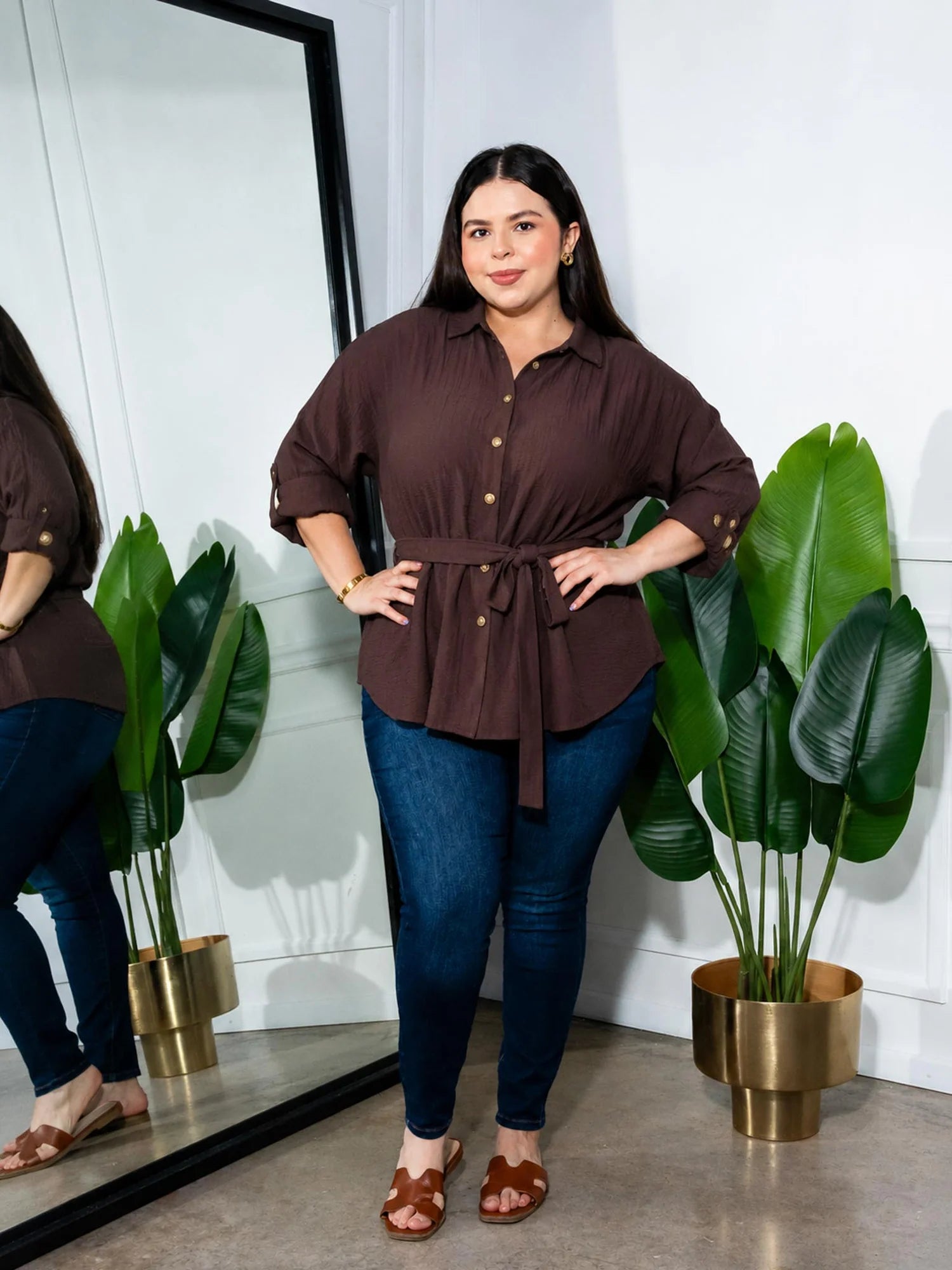 Jeans Skinny Curvy Cintura Alta Stretch Liso Azul Denim Oscuro