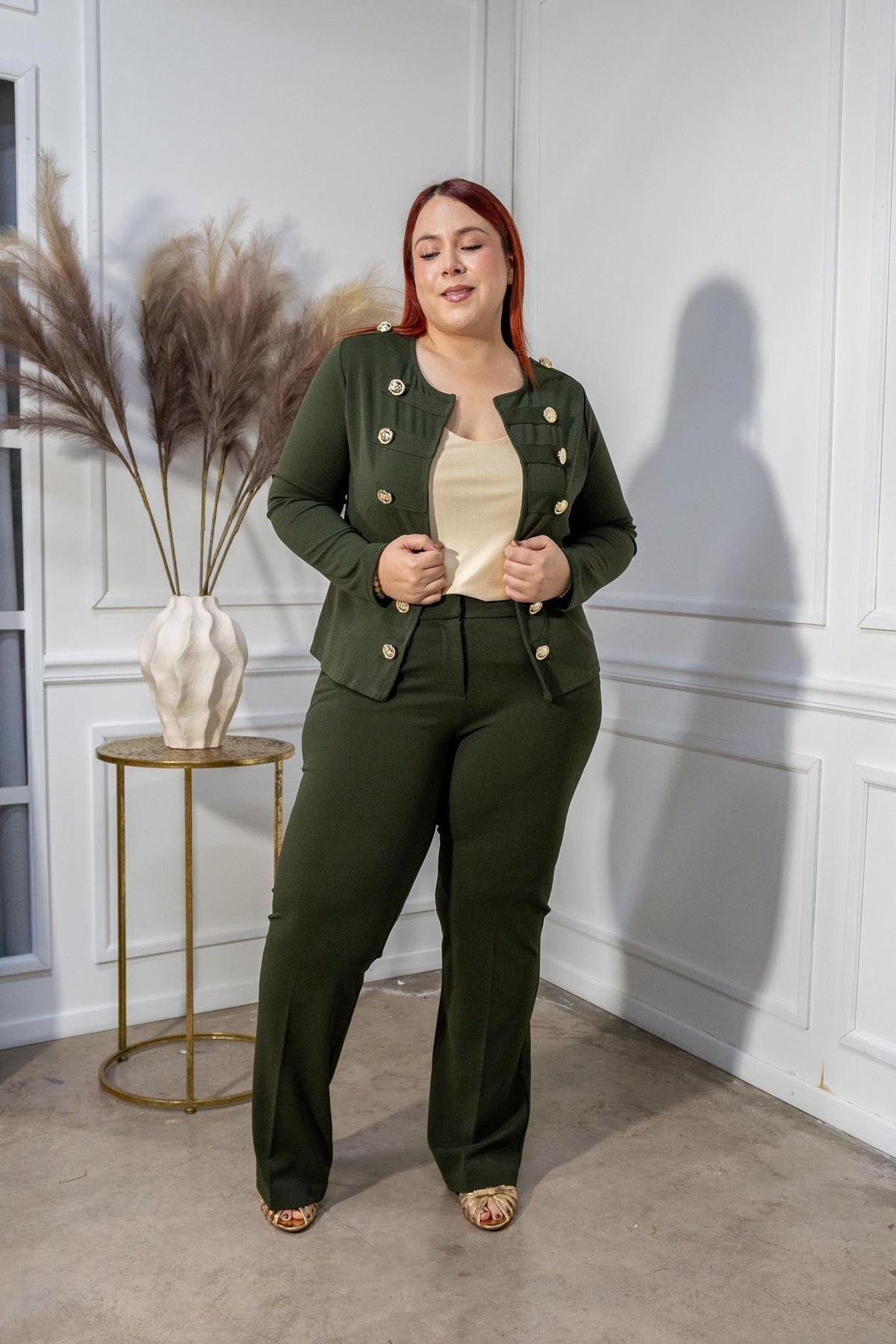 Jacket Curvy Botones Dorados Olivo