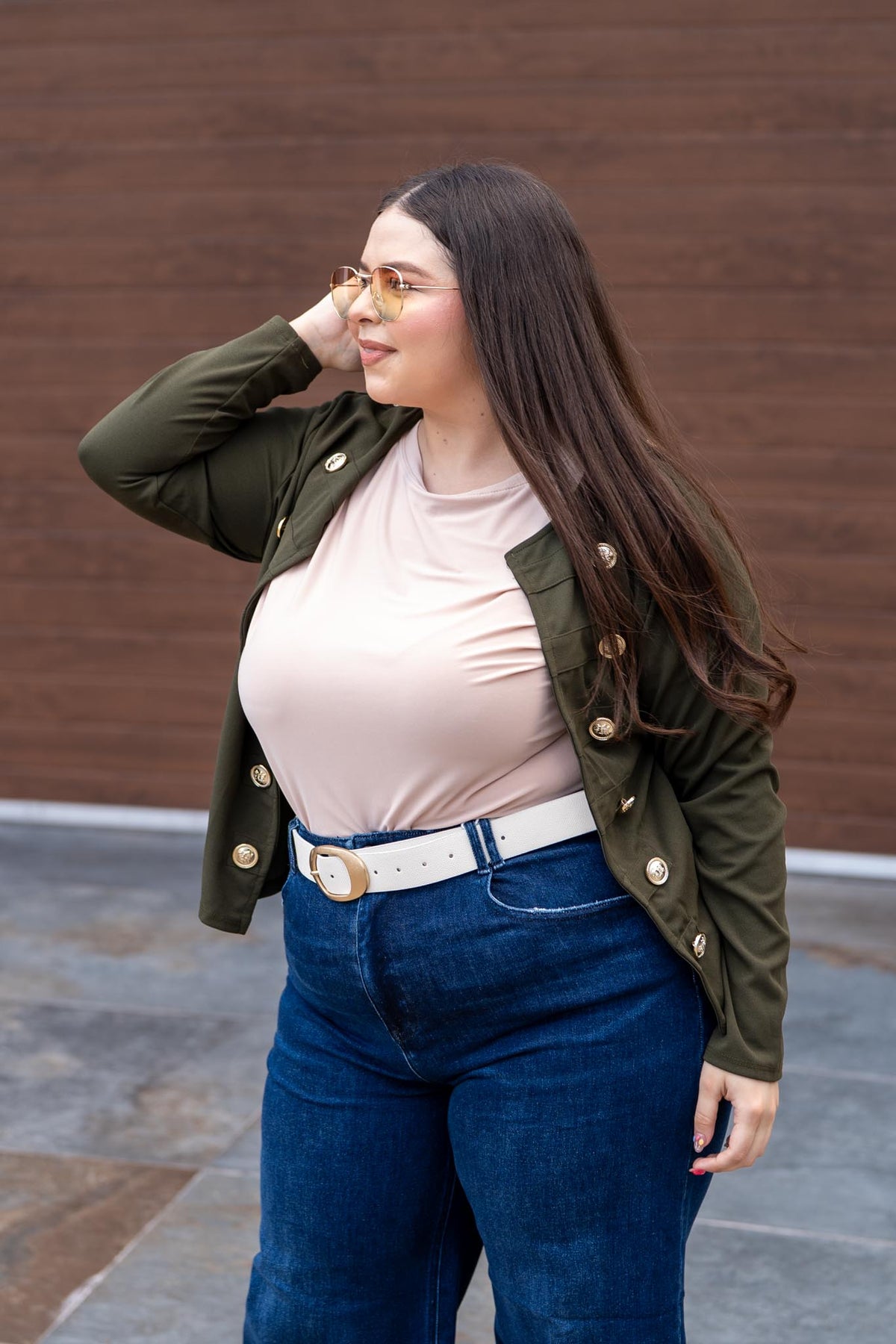 Blazer Jacket Cropped Doble Botonadura Militar Curvy Olivo