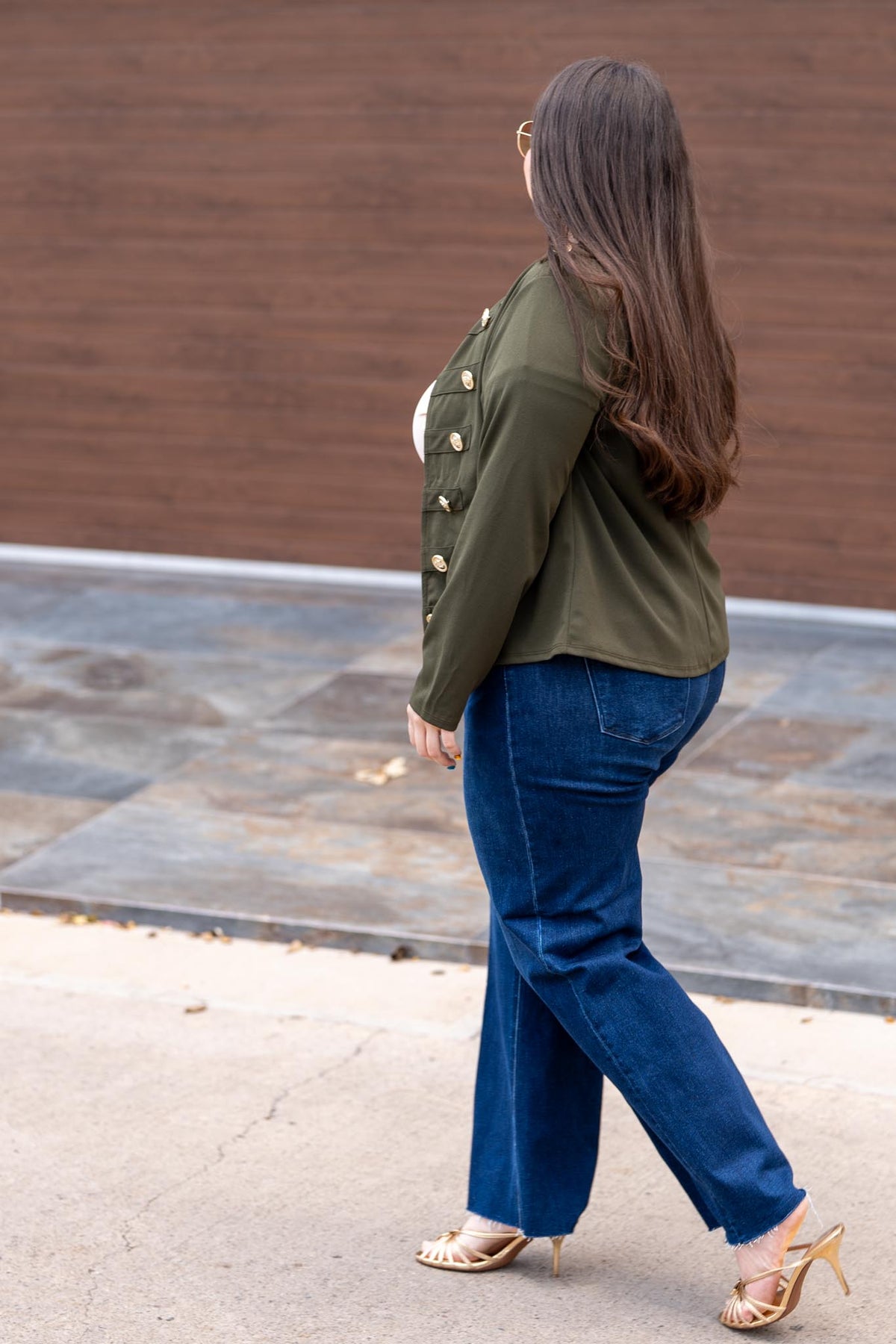 Blazer Jacket Cropped Doble Botonadura Militar Curvy Olivo