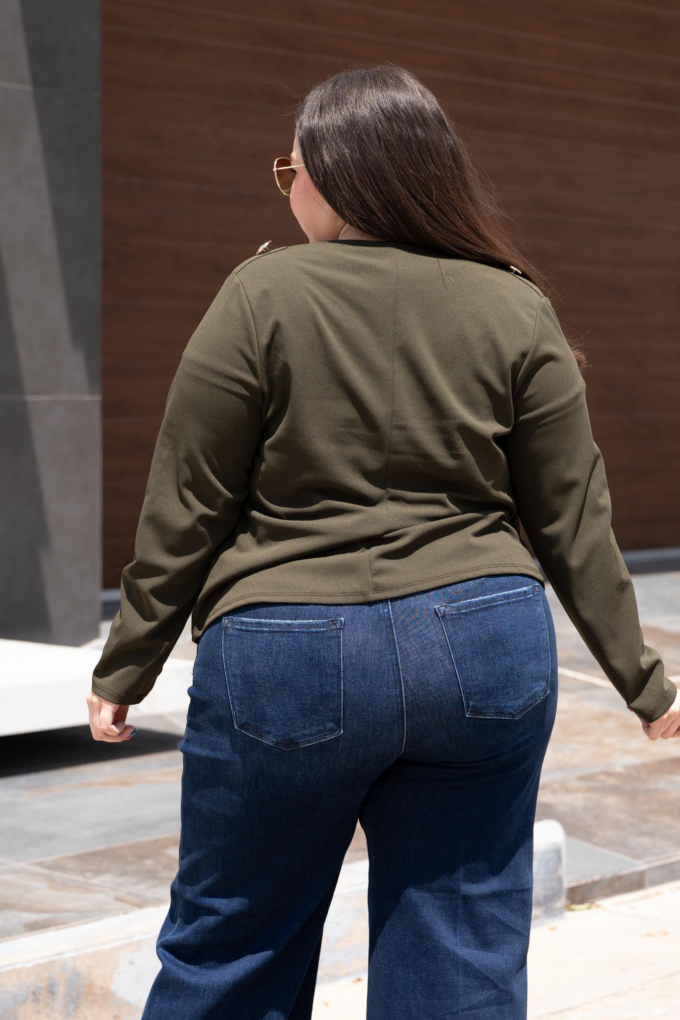 Blazer Jacket Cropped Doble Botonadura Militar Curvy Olivo