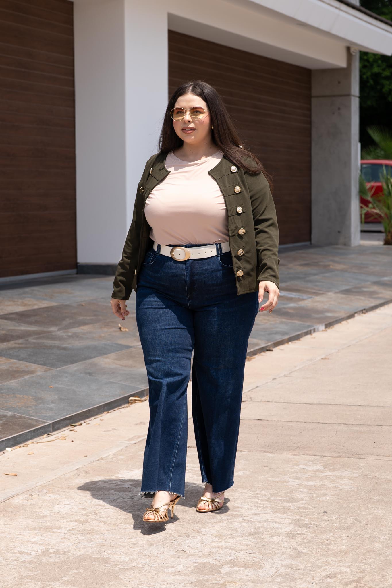Blazer Jacket Cropped Doble Botonadura Militar Curvy Olivo