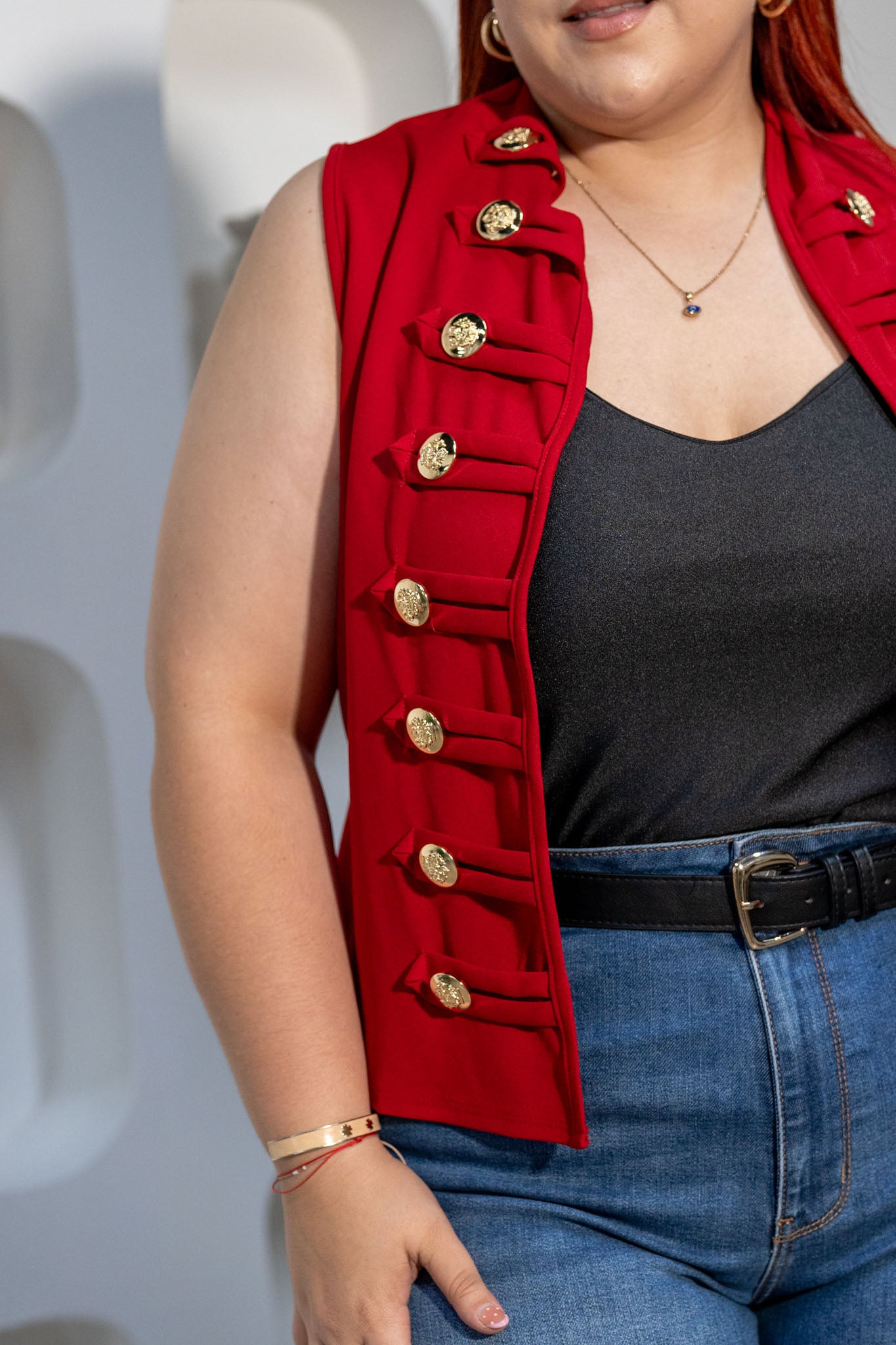 Chaleco Detalle Botones Curvy Rojo