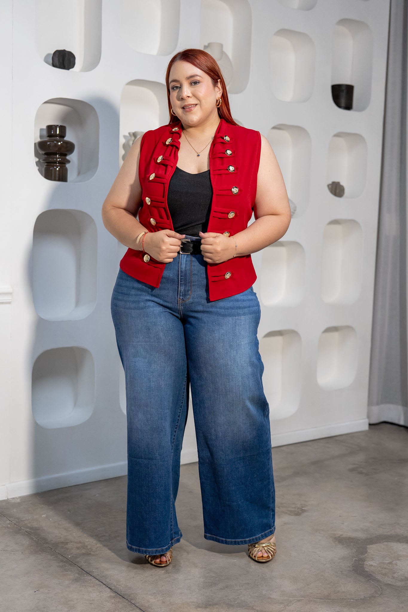 Chaleco Detalle Botones Curvy Rojo