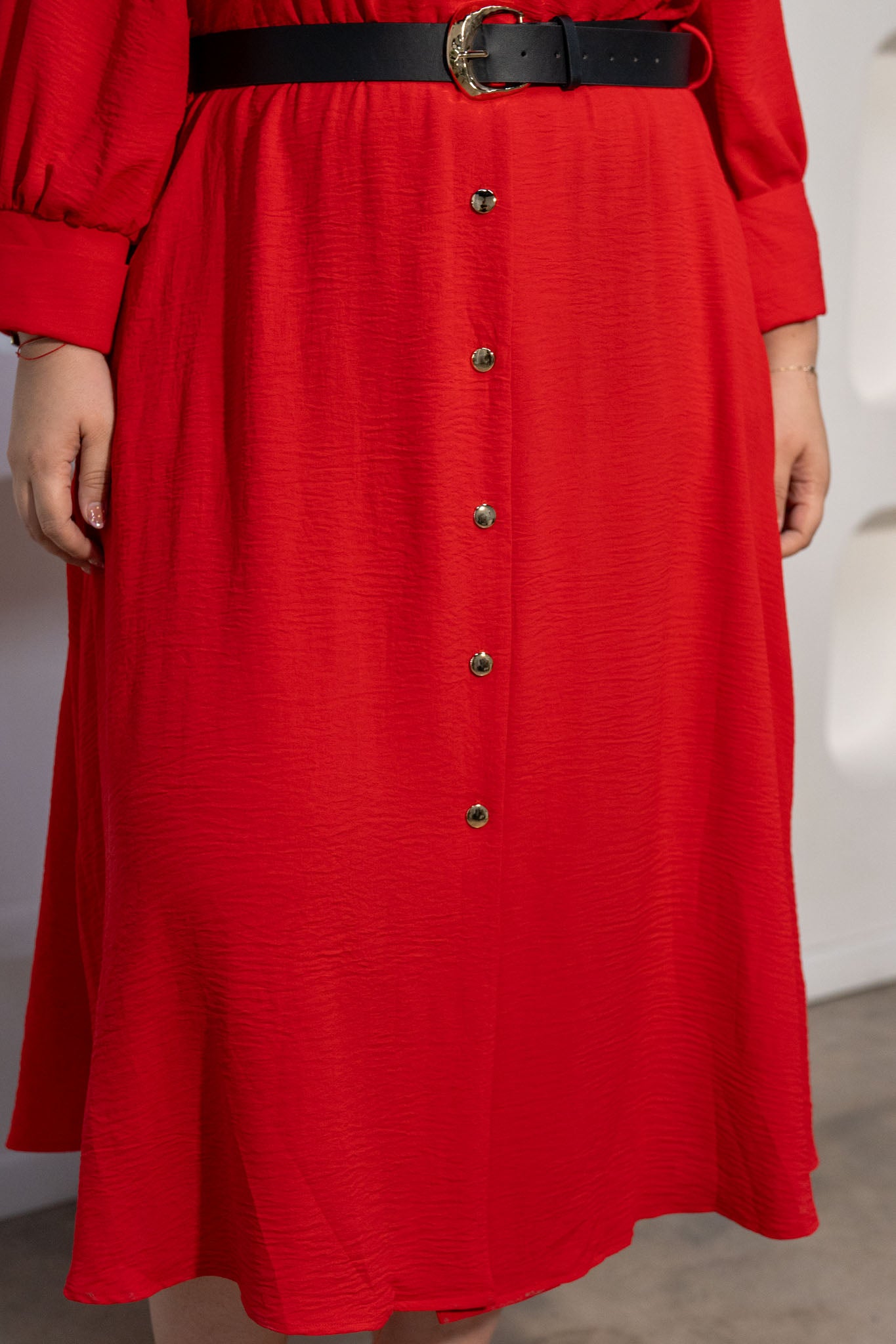 Vestido Midi Camisero con Cinto Curvy Rojo
