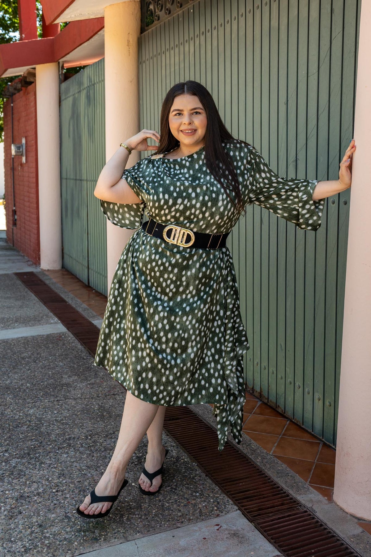 Vestido Curvy Satín Asimétrico Print Olivo