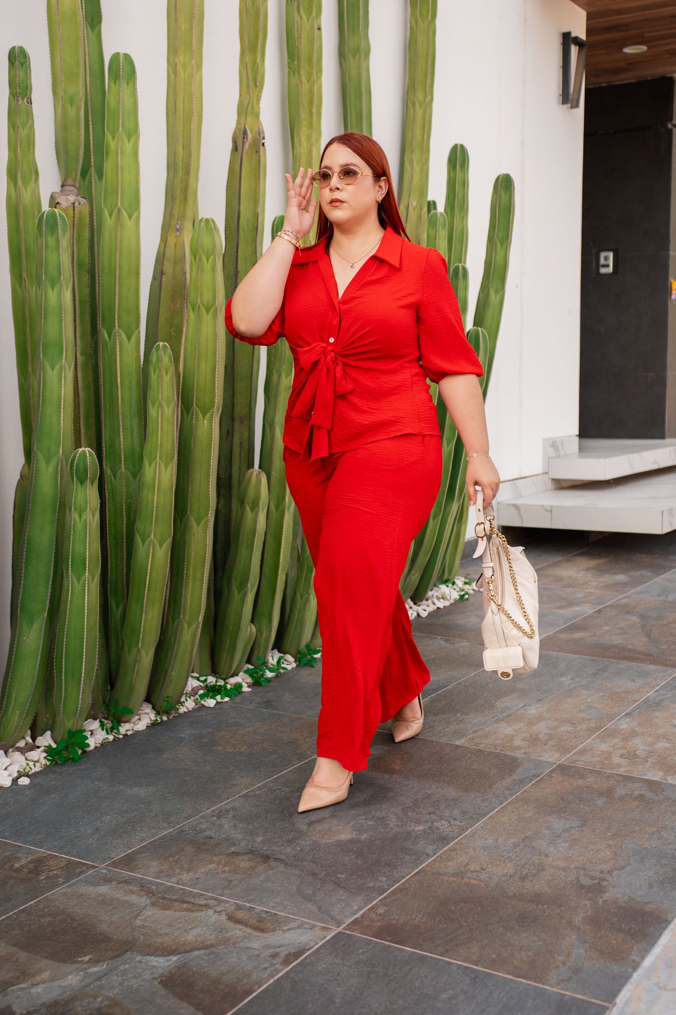 Set Pantalón y Blusa con Lazo Curvy Rojo