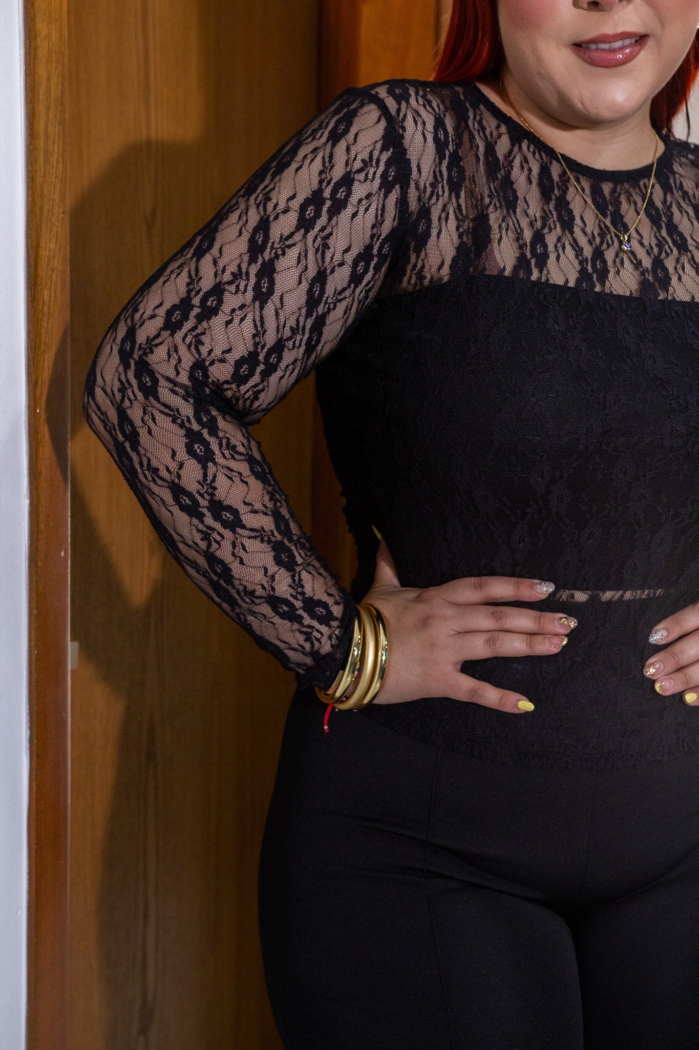 Blusa Curvy Encaje Forrada Manga Larga Negro
