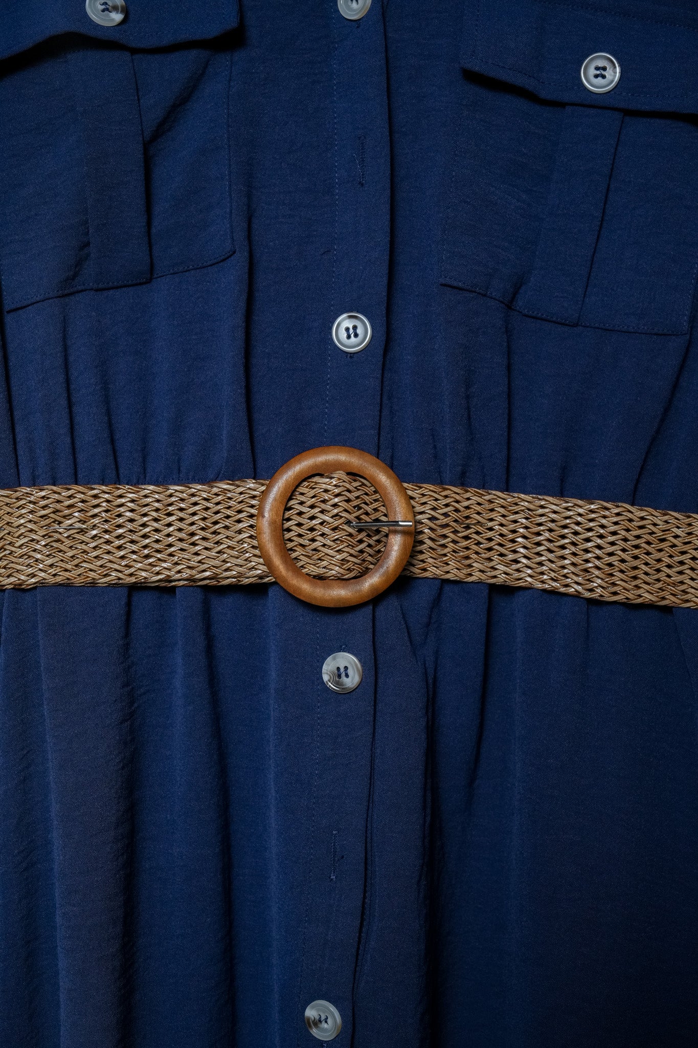 Vestido camisero con bolsas azul