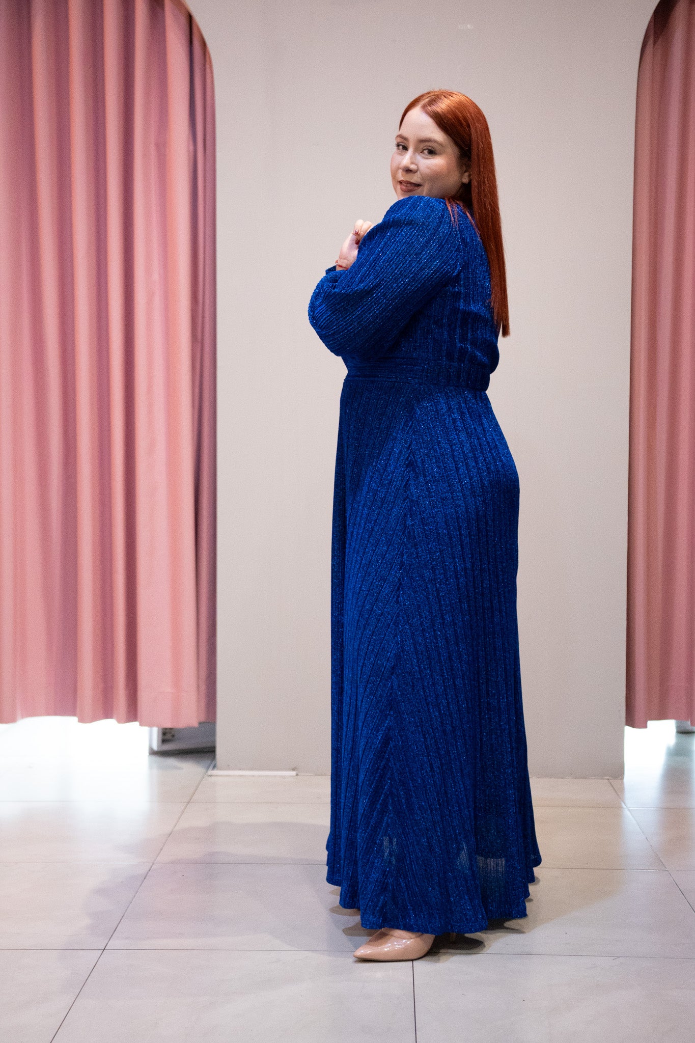 Vestido fiesta largo brillos azul