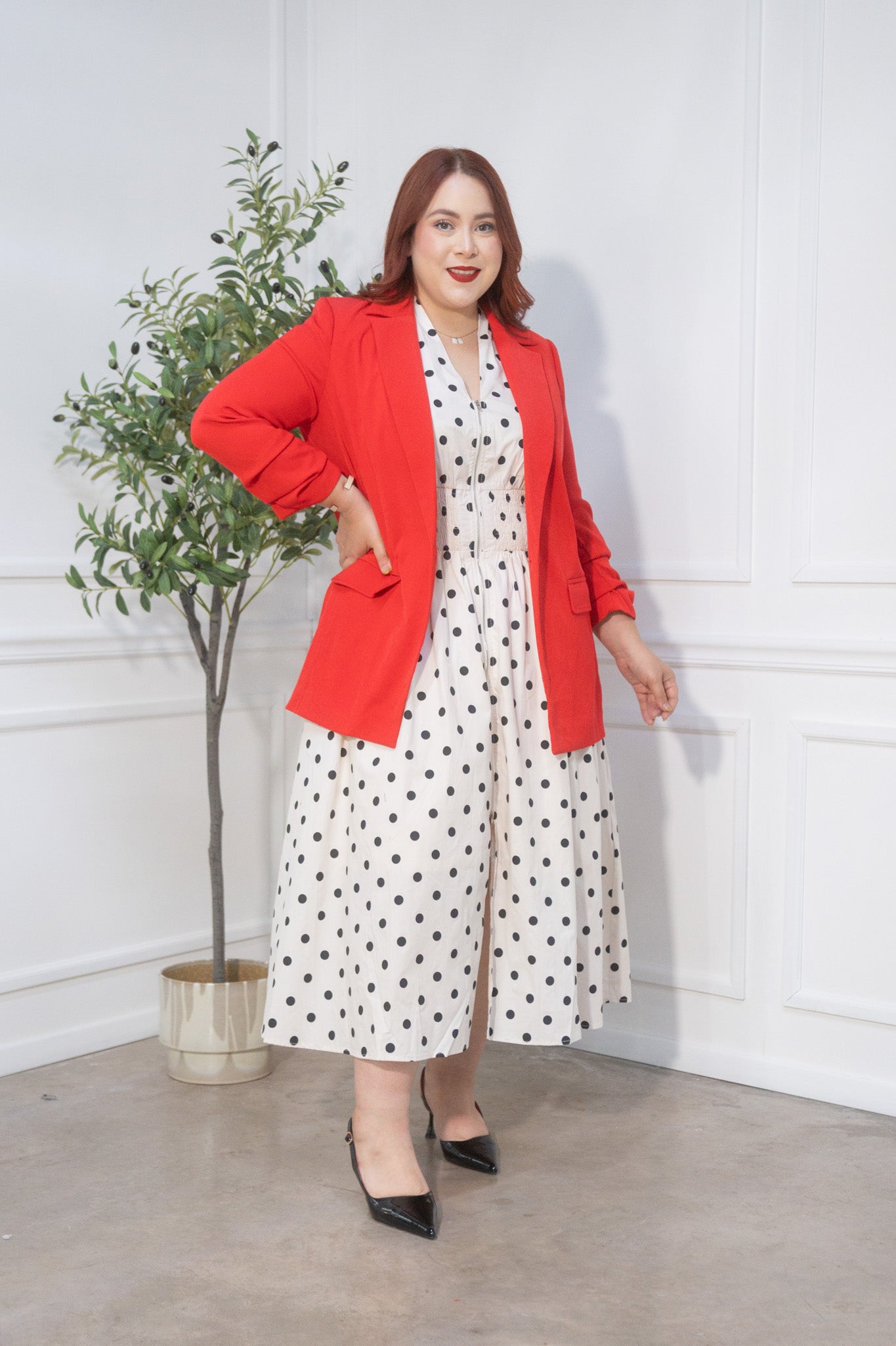 Vestido largo con ziper polka beige