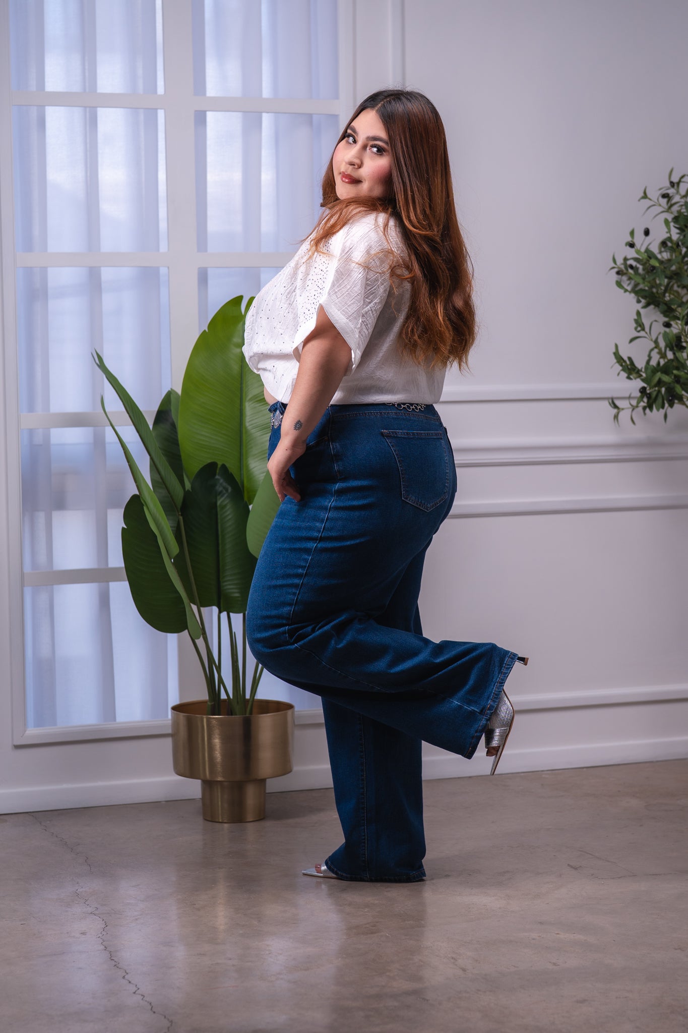 Jeans wide leg liso osc