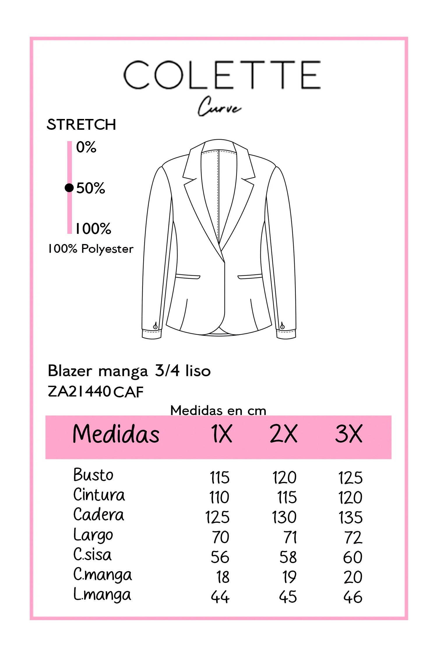 Blazer Manga 3/4 Liso Curvy Café