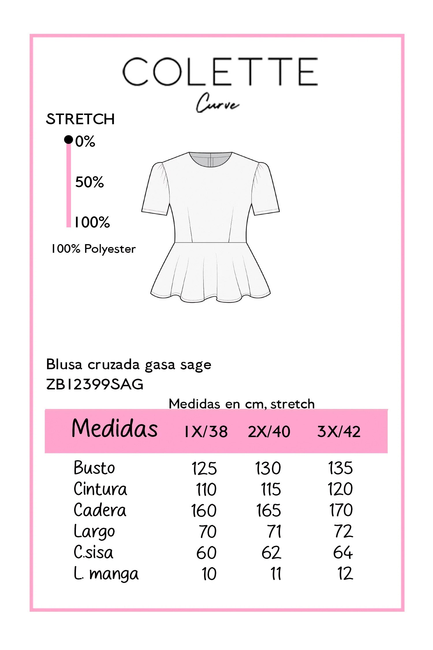 Blusa Curvy Peplum Manga Corta Verde Sage