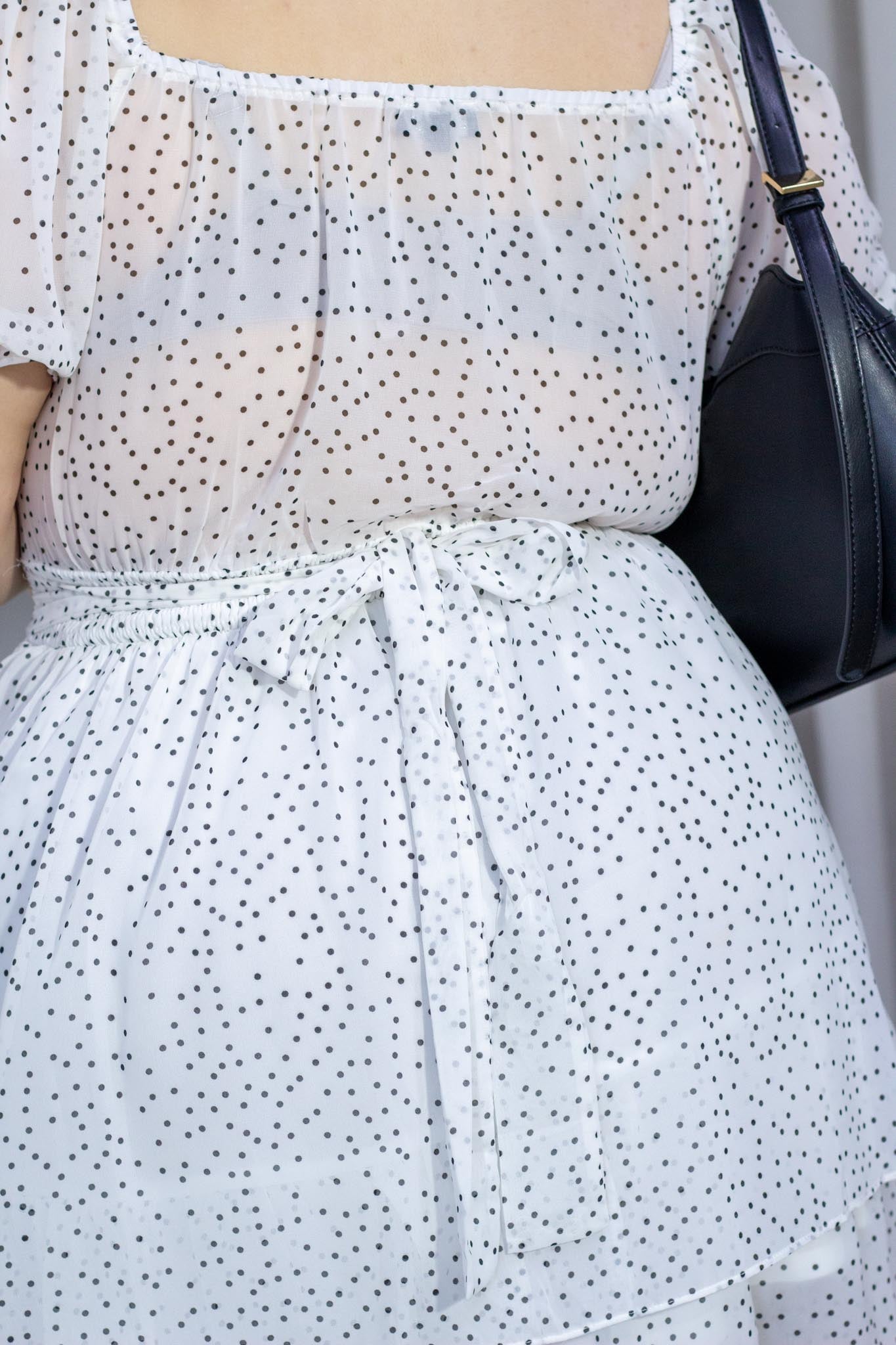 Vestido Gasa Polka Curvy Blanco con Puntos Negros