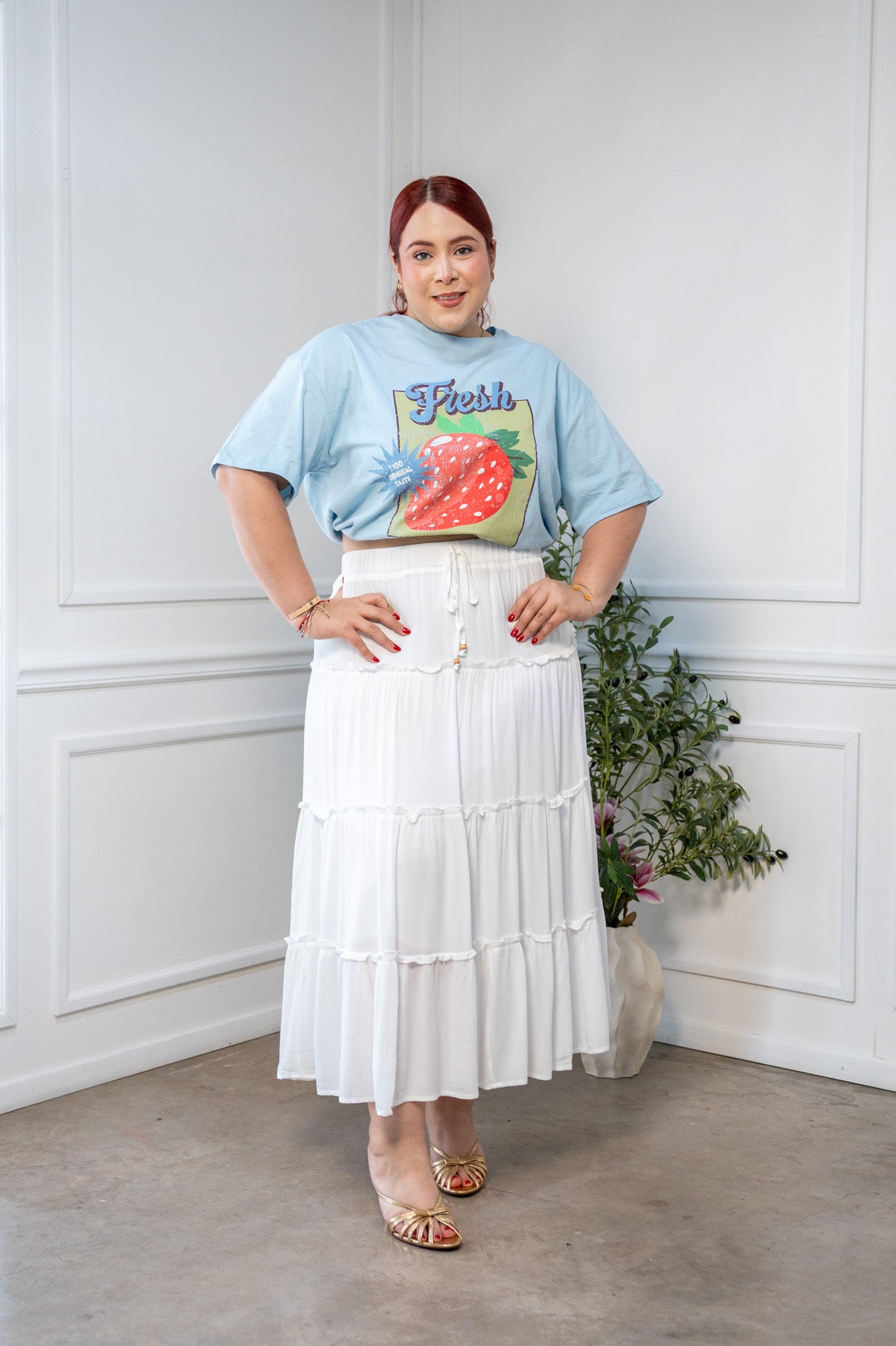 Maxi Falda Curvy Lisa Escalonada Blanca